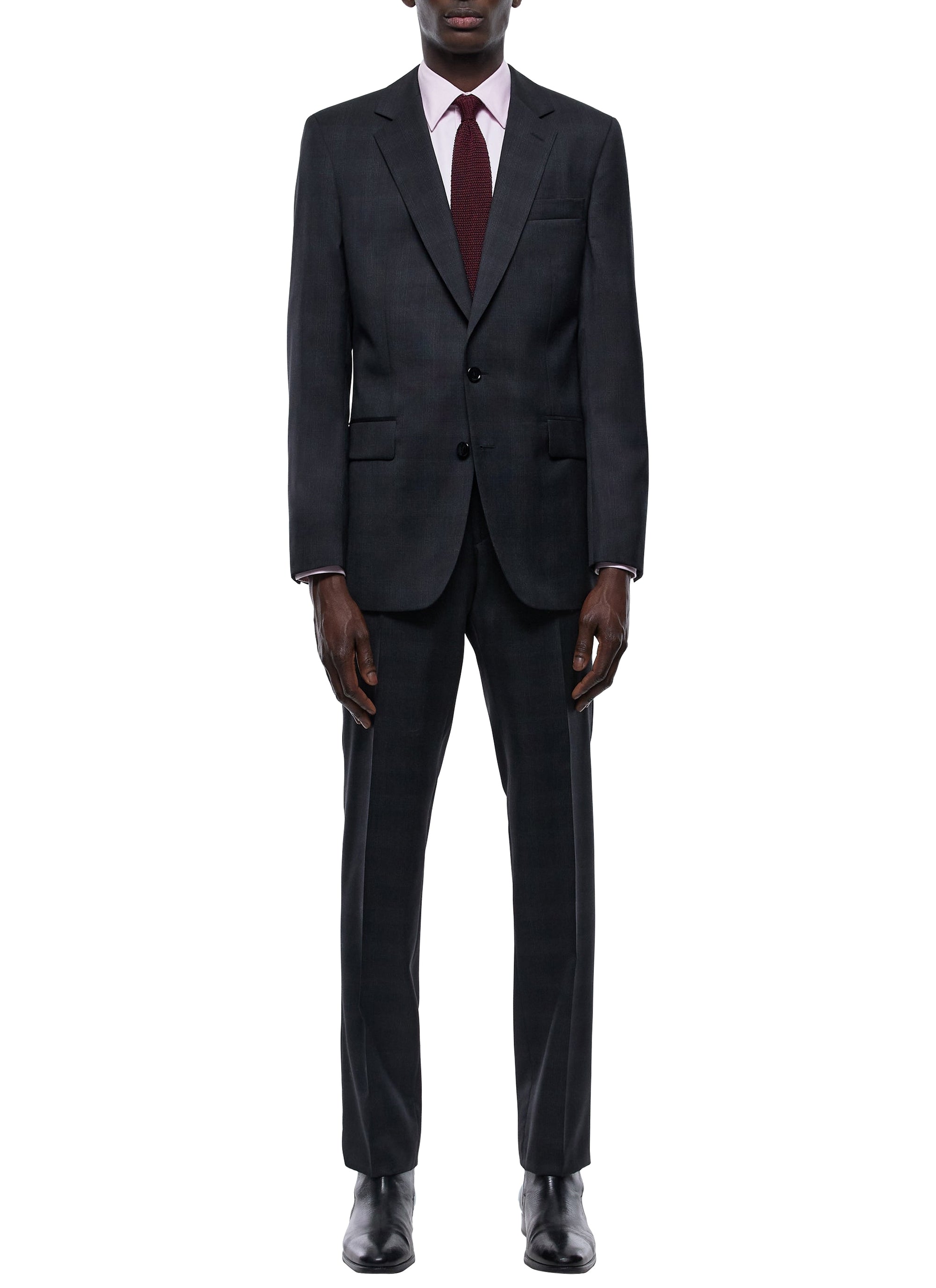 Costume ajusté à motif Prince de Galles en laine - Anthracite