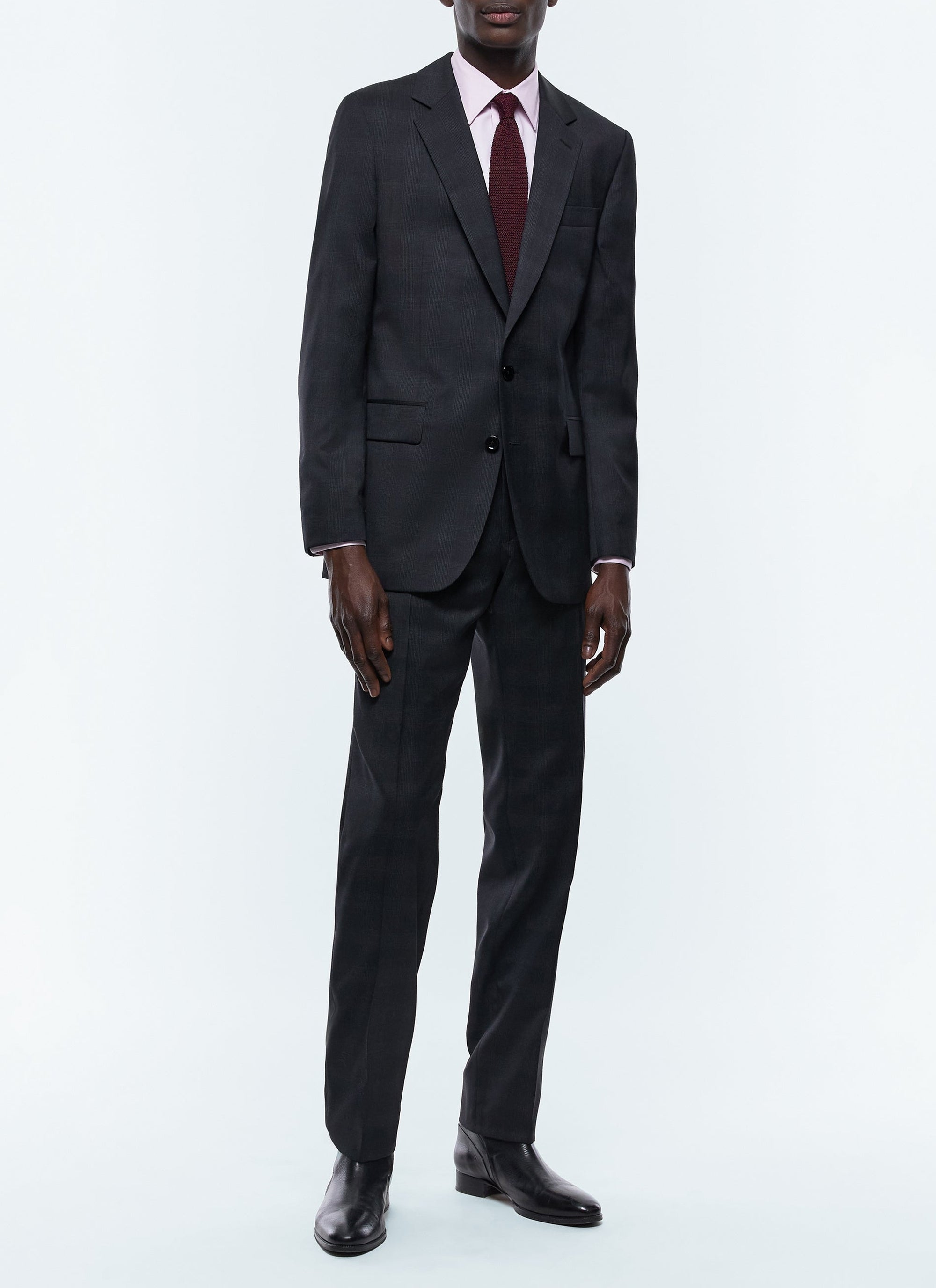 Costume ajusté à motif Prince de Galles en laine - Anthracite