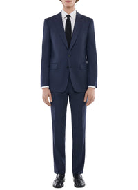 Costume ajusté et boutonné en laine - Bleu Marine