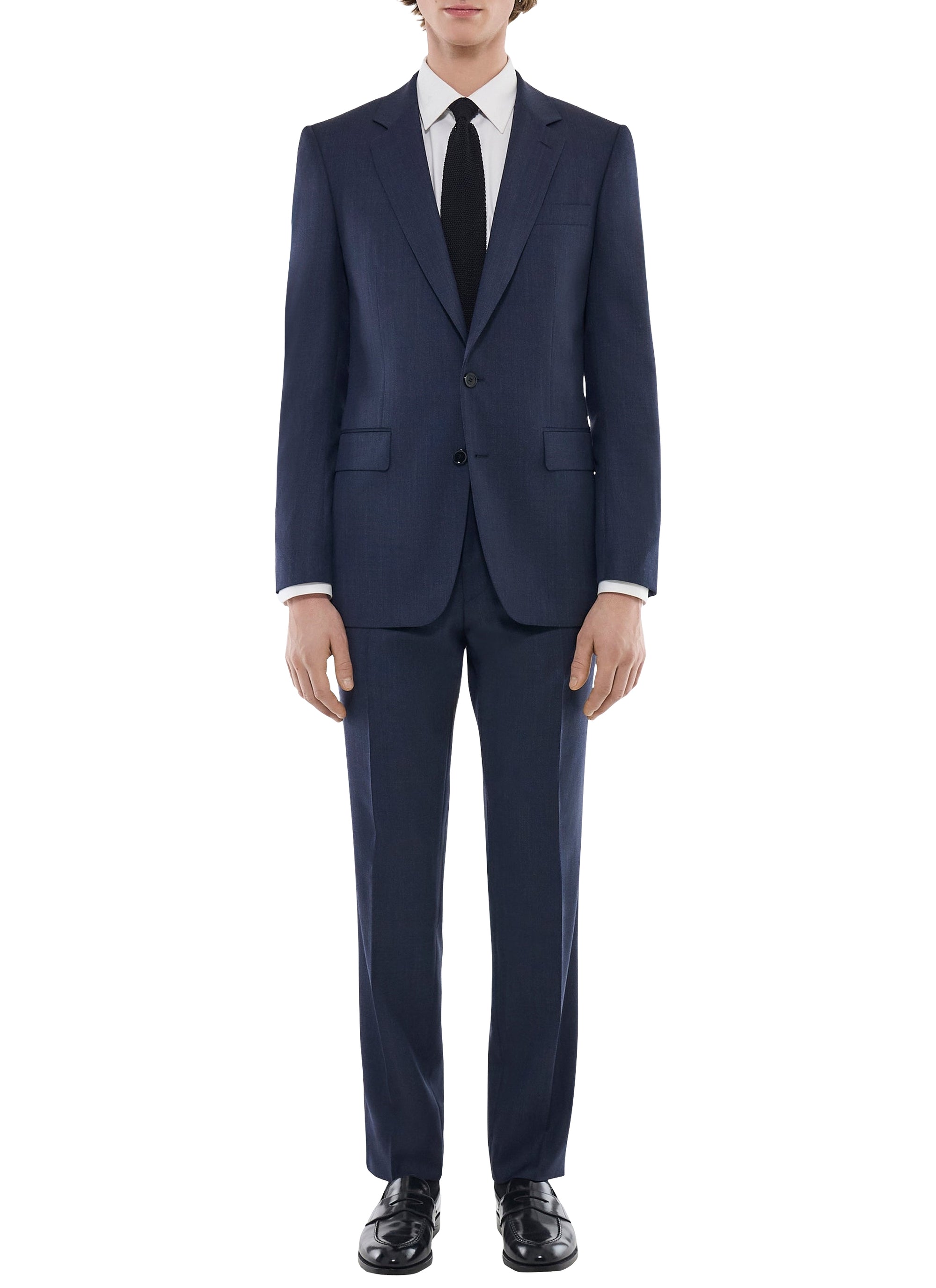 Costume ajusté et boutonné en laine - Bleu Marine