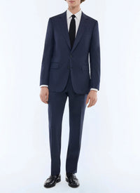 Costume ajusté et boutonné en laine - Bleu Marine