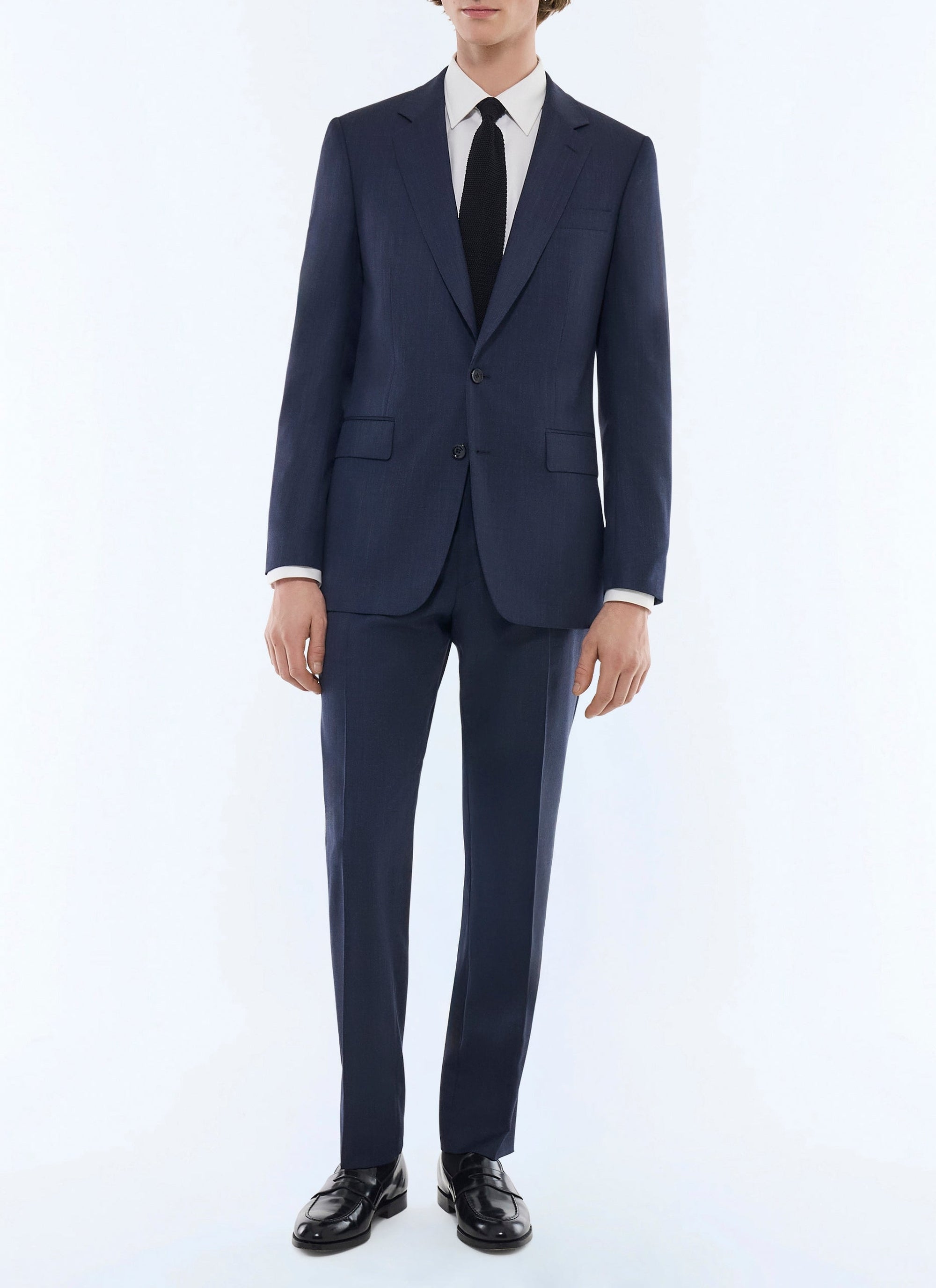 Costume ajusté et boutonné en laine - Bleu Marine