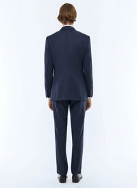 Costume ajusté et boutonné en laine - Bleu Marine