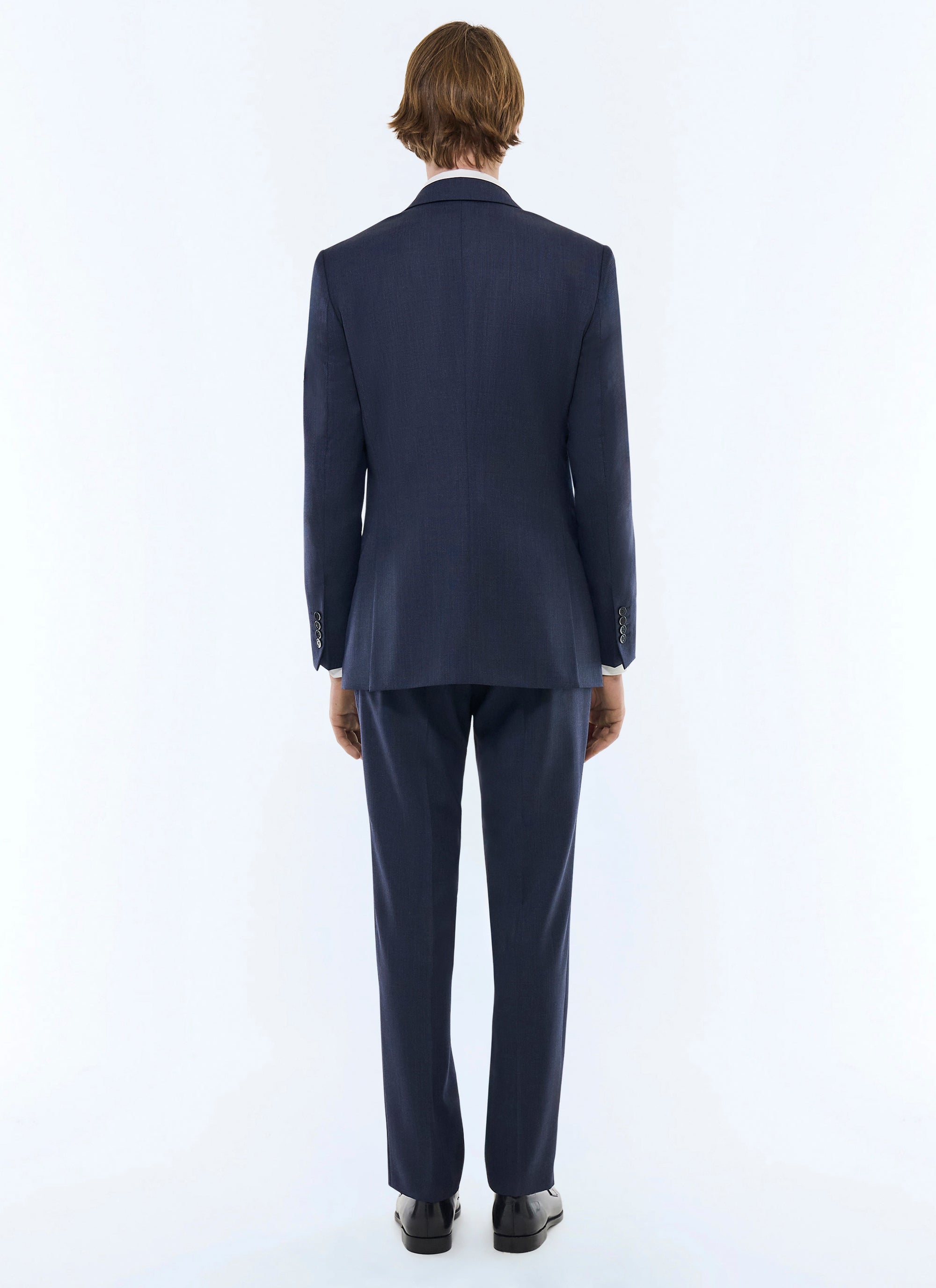 Costume ajusté et boutonné en laine - Bleu Marine