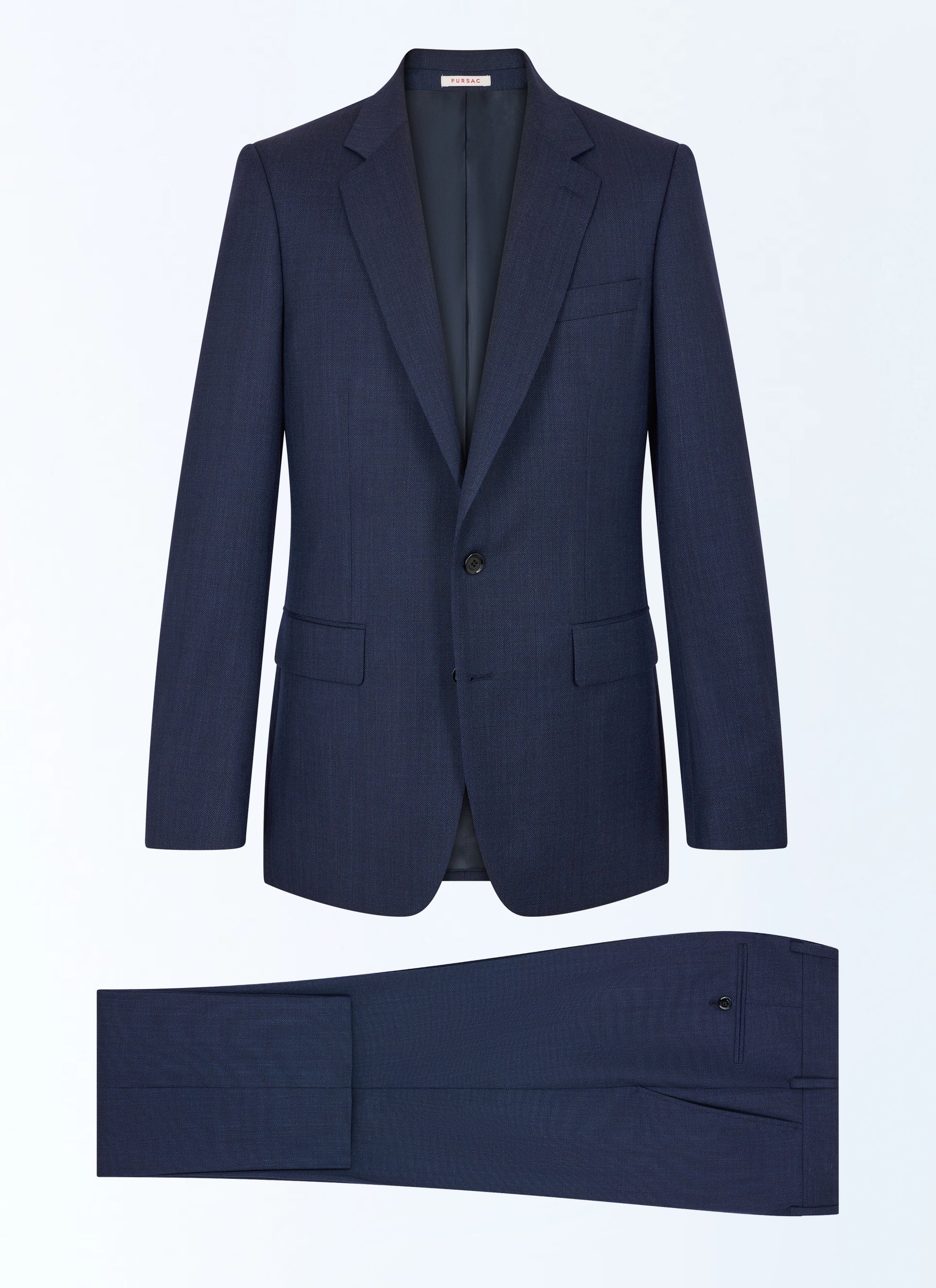 Costume ajusté et boutonné en laine - Bleu Marine