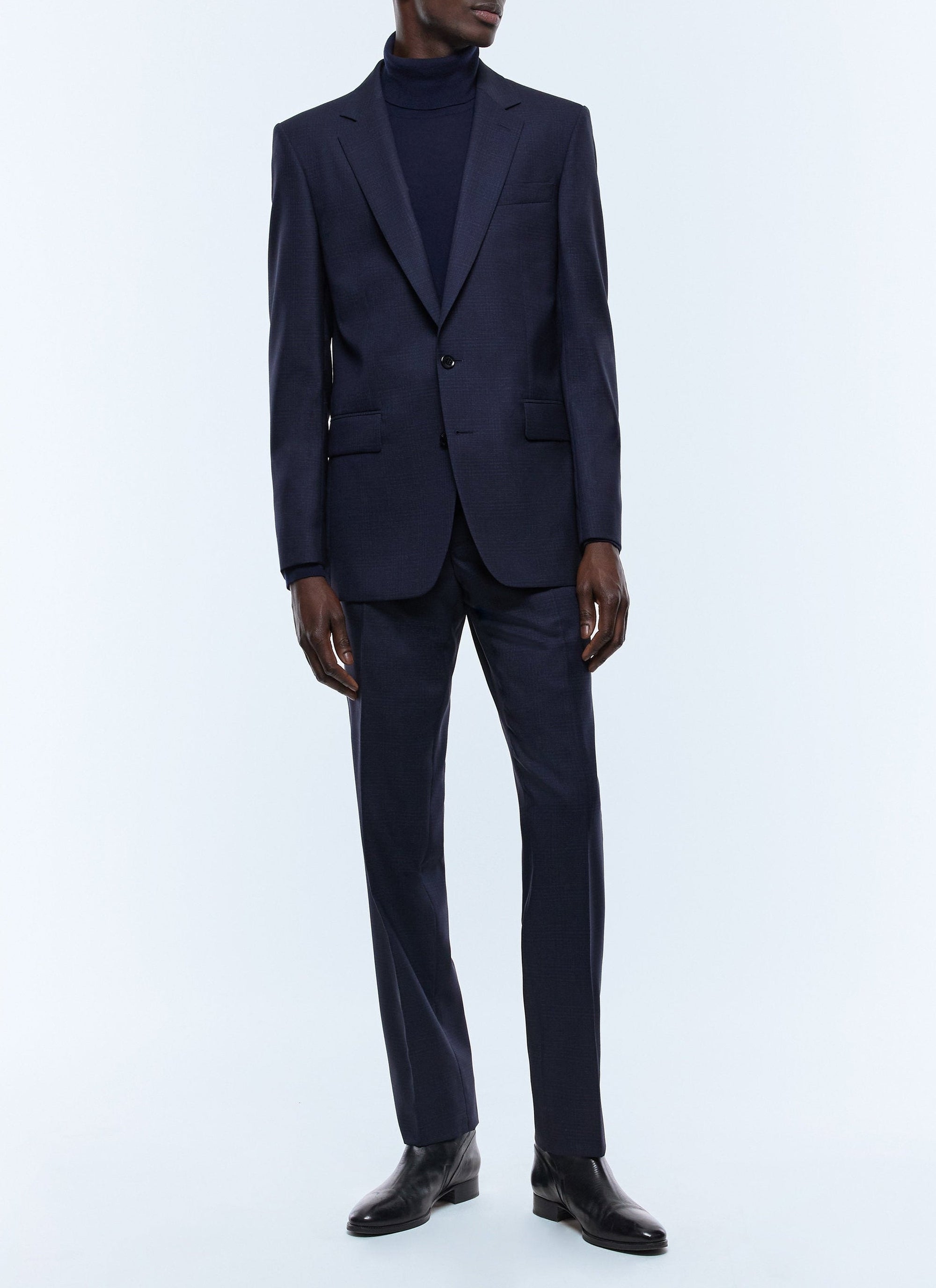 Slim-fit slit suit in wool - Navy