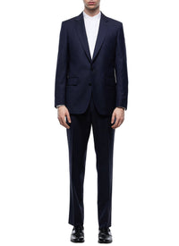 Costume ajusté en toile de laine armurée - Bleu Marine