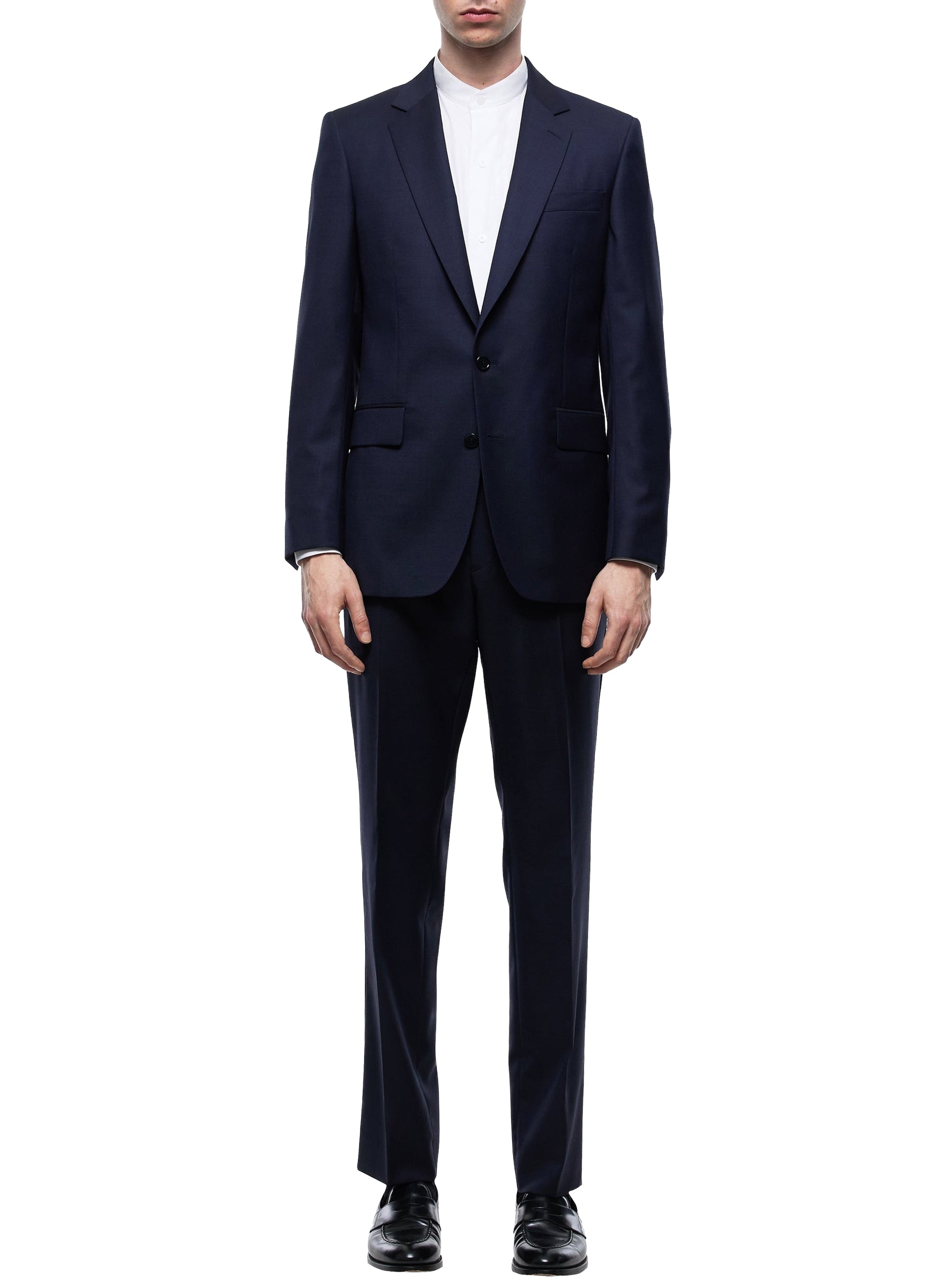 Costume ajusté en toile de laine armurée - Bleu Marine