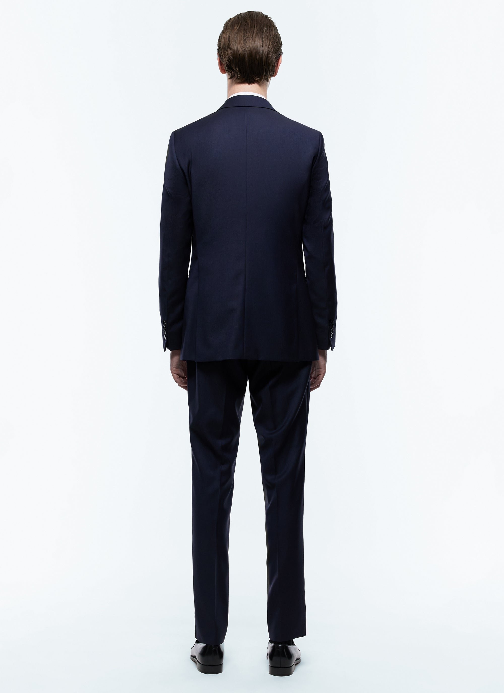 Costume ajusté en toile de laine armurée - Bleu Marine