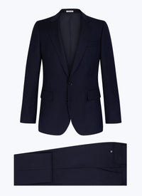 Costume ajusté en toile de laine armurée - Bleu Marine