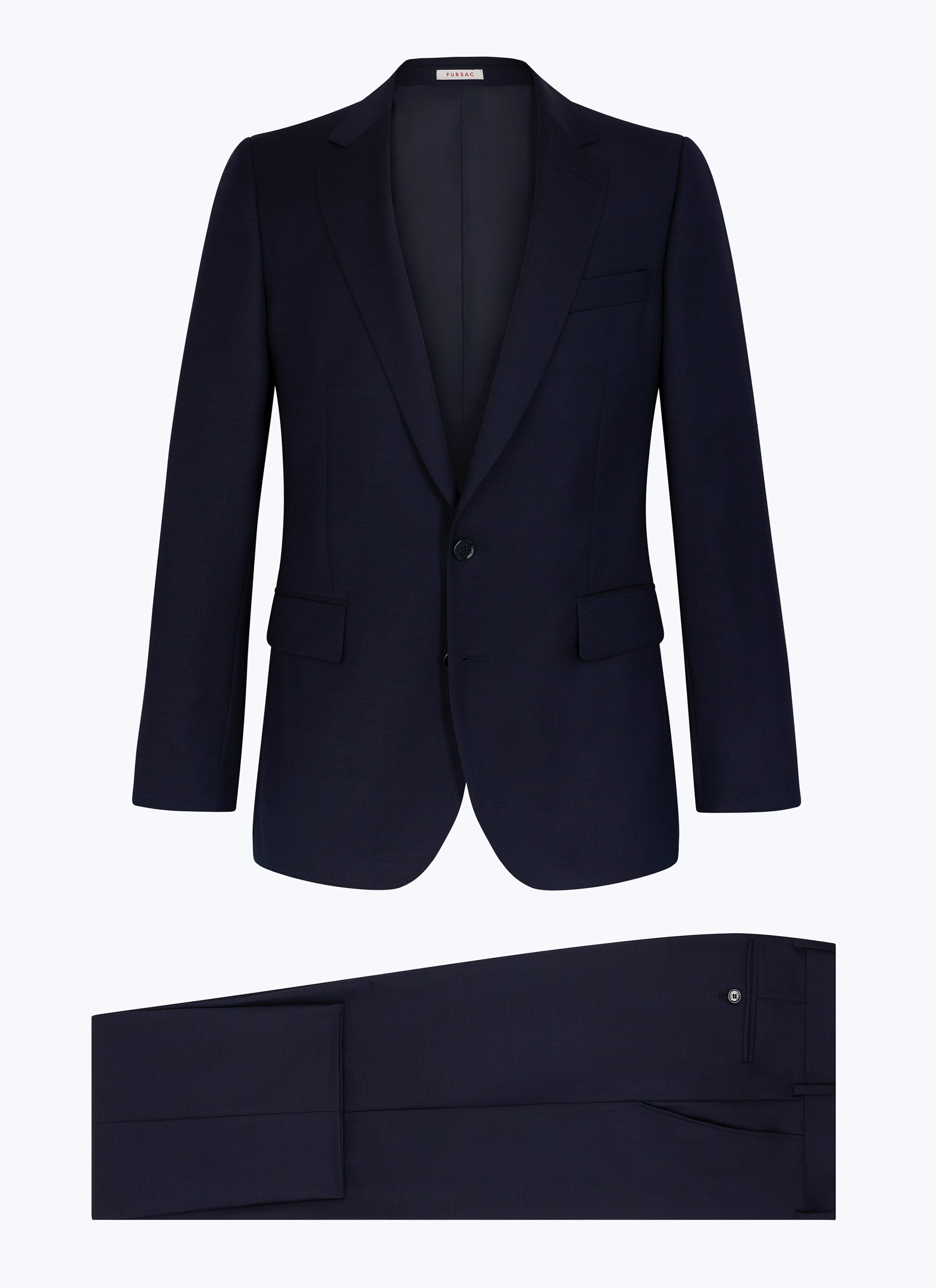 Costume ajusté en toile de laine armurée - Bleu Marine