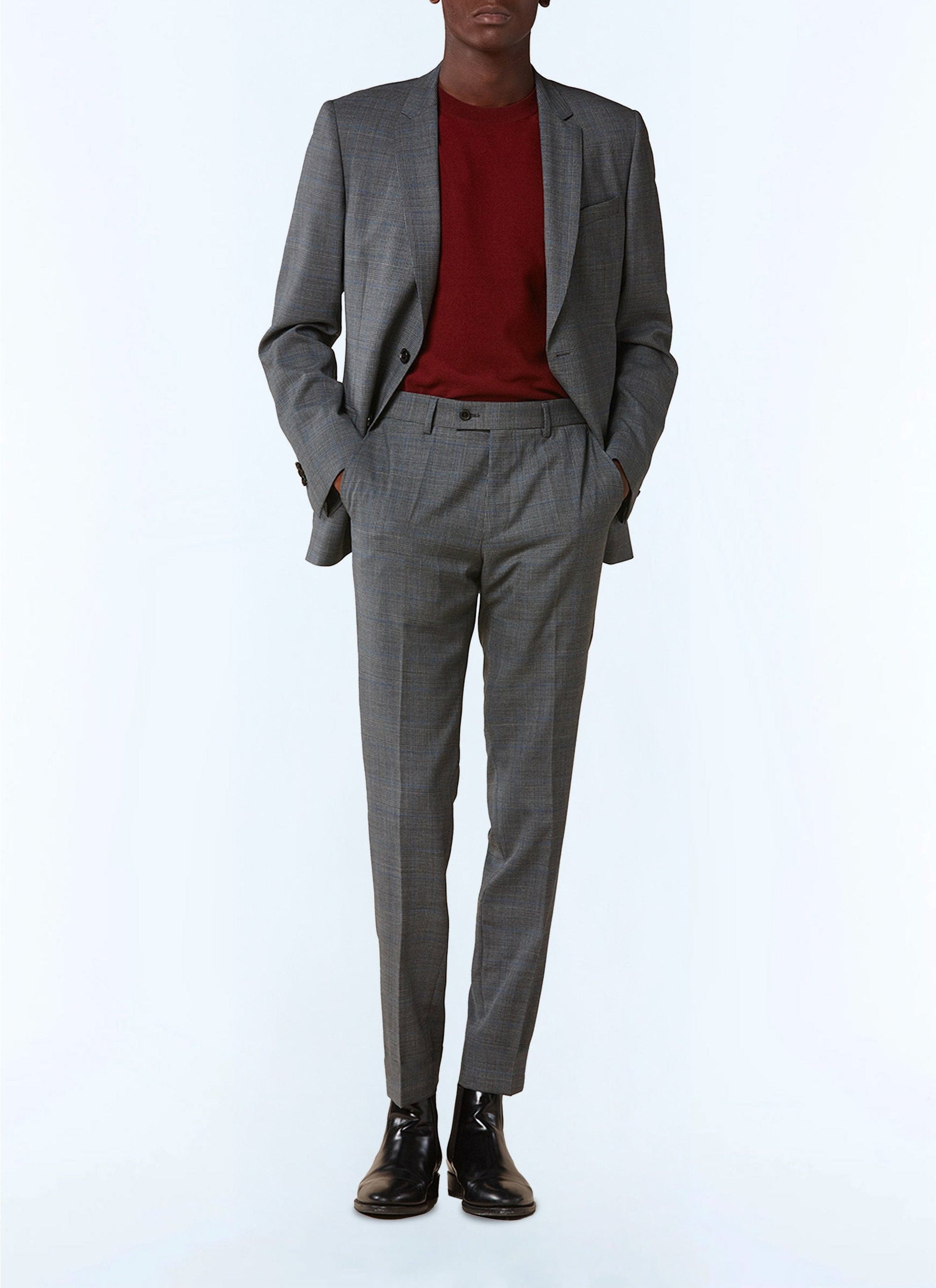 Costume ajusté à motif en laine - Acier