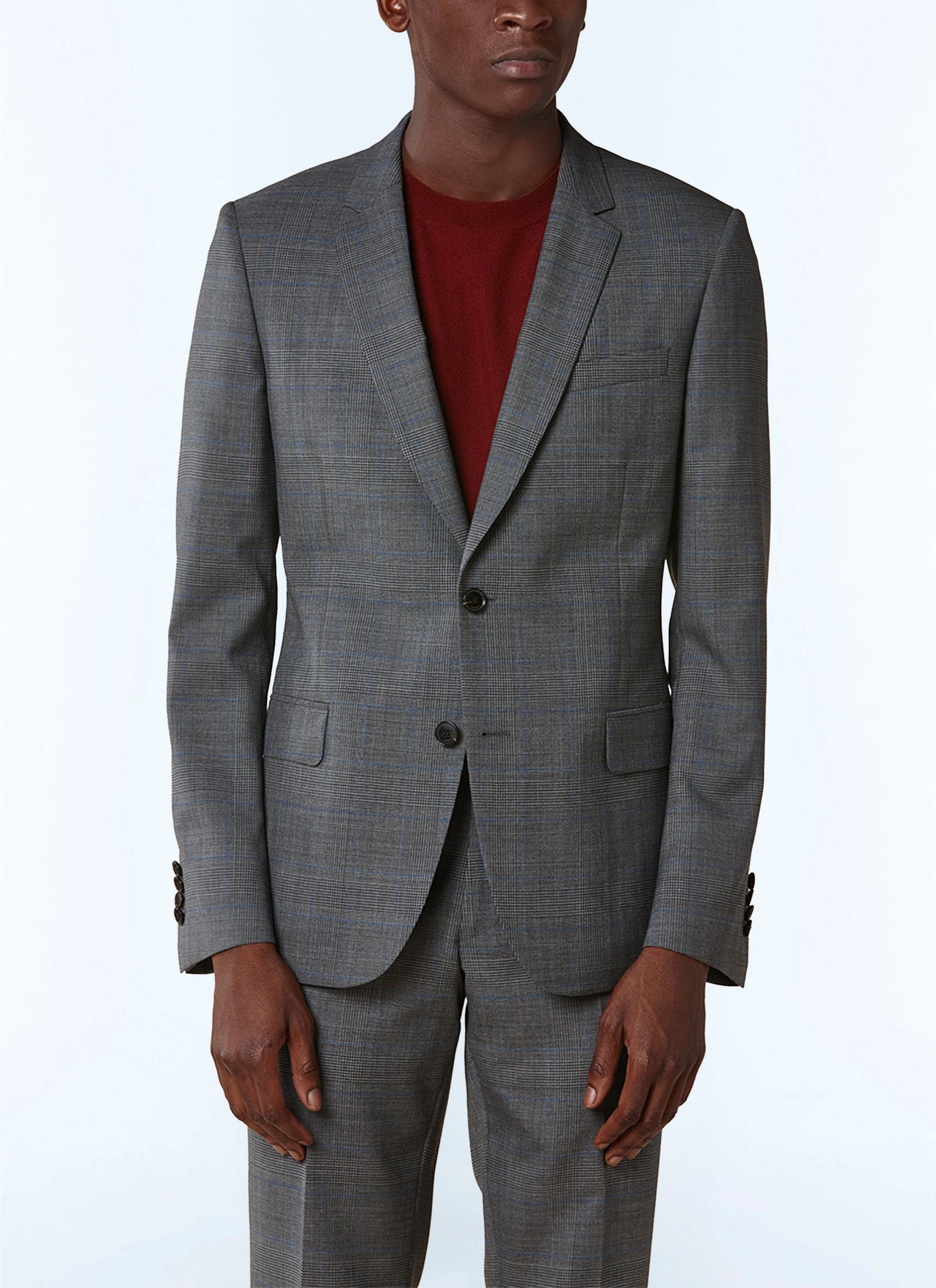 Costume ajusté à motif en laine - Acier