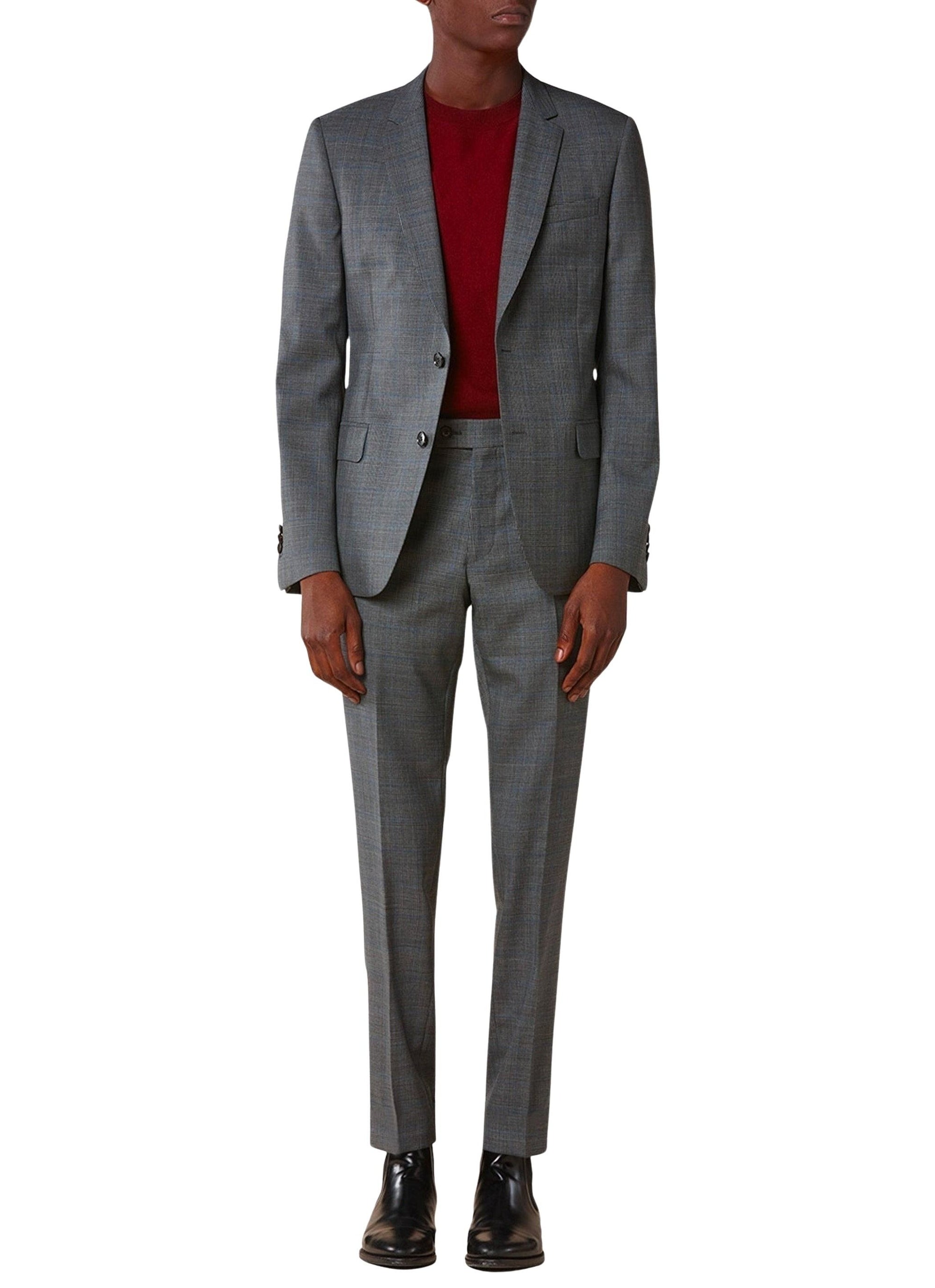 Costume ajusté à motif en laine - Acier