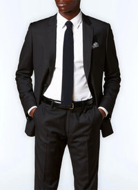 Costume ajusté et boutonné en laine - Noir