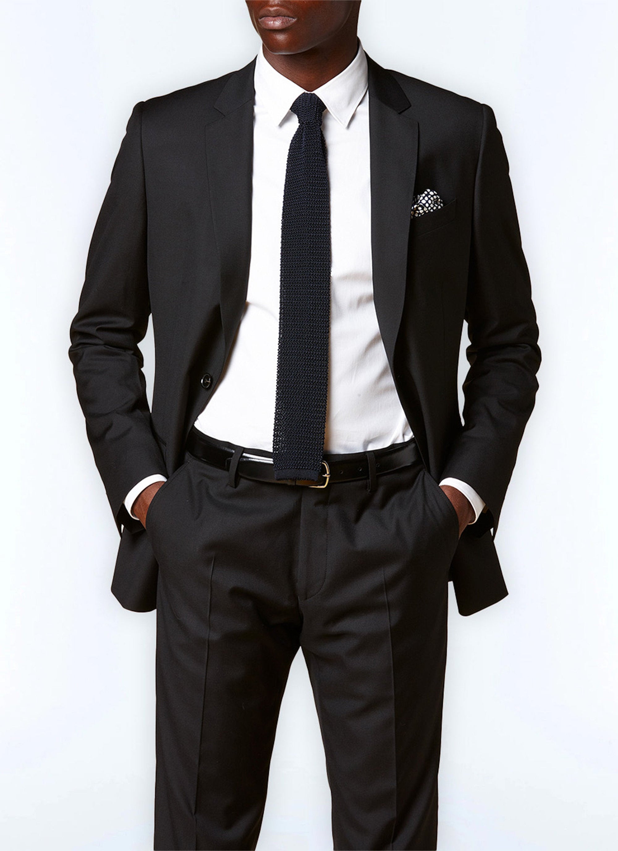 Costume ajusté et boutonné en laine - Noir