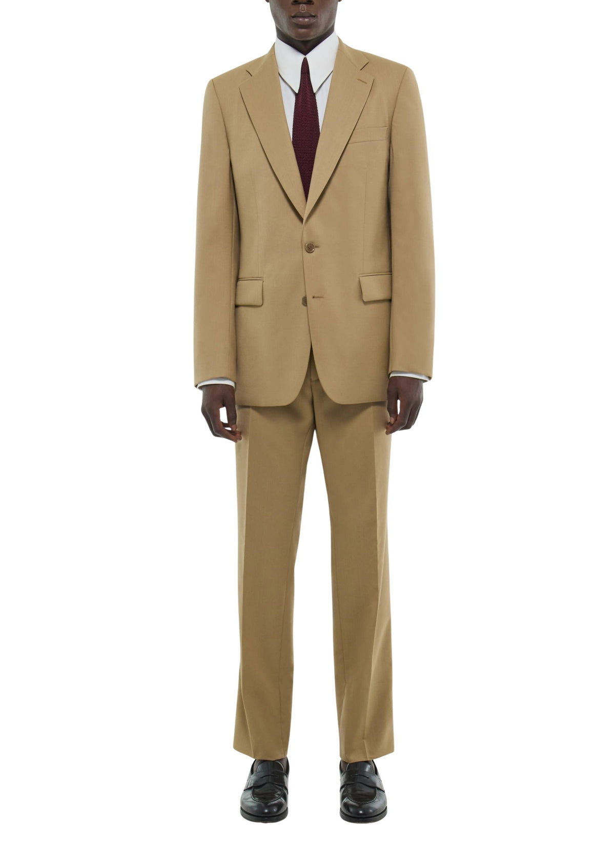 Fitted two-piece suit in wool twill - Camel