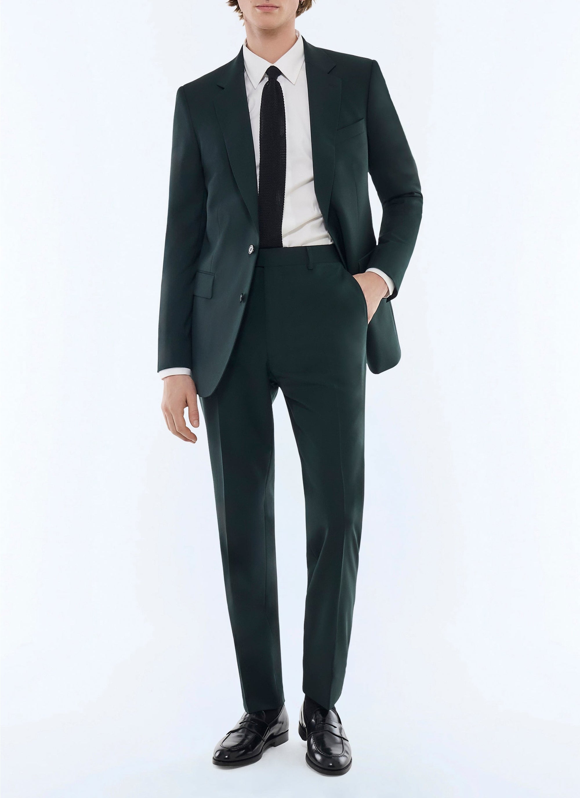 Costume ajusté en toile de laine - Vert Anglais