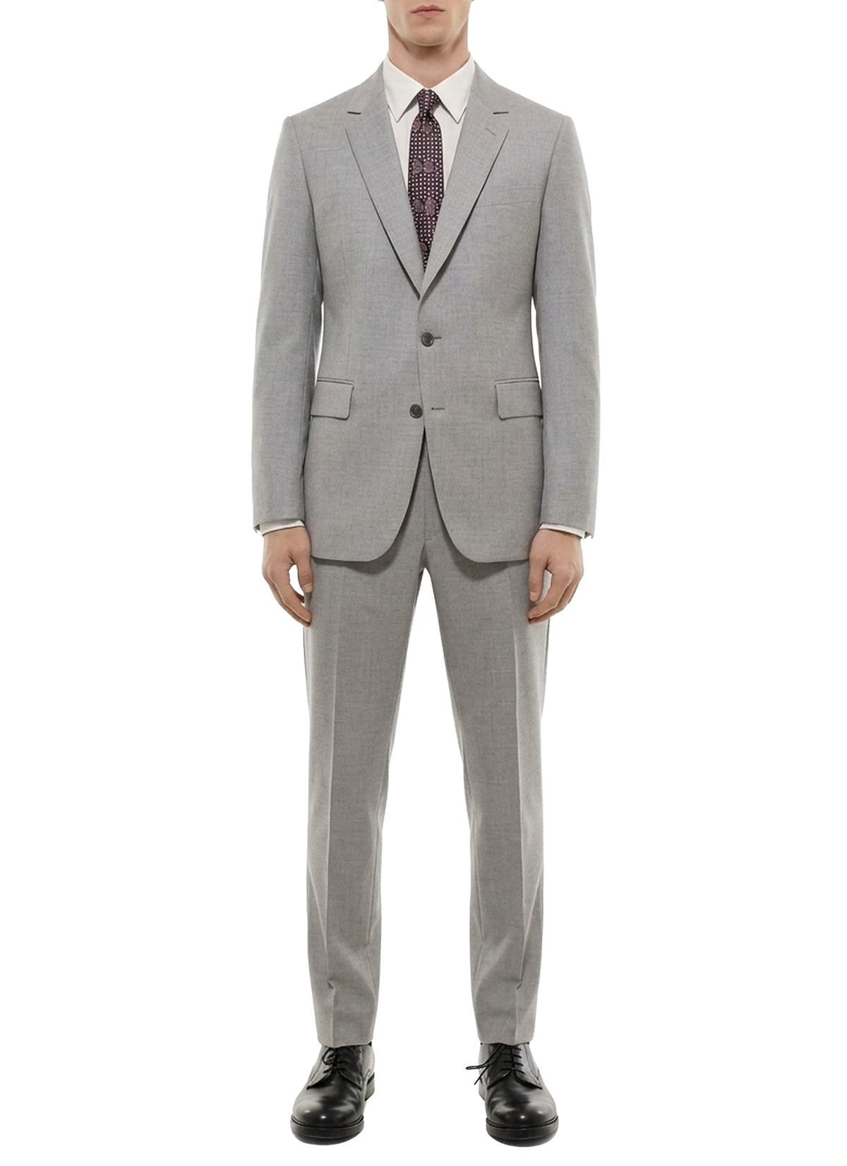 Costume 2 pièces ajusté twill de laine fil à fil - Gris Clair