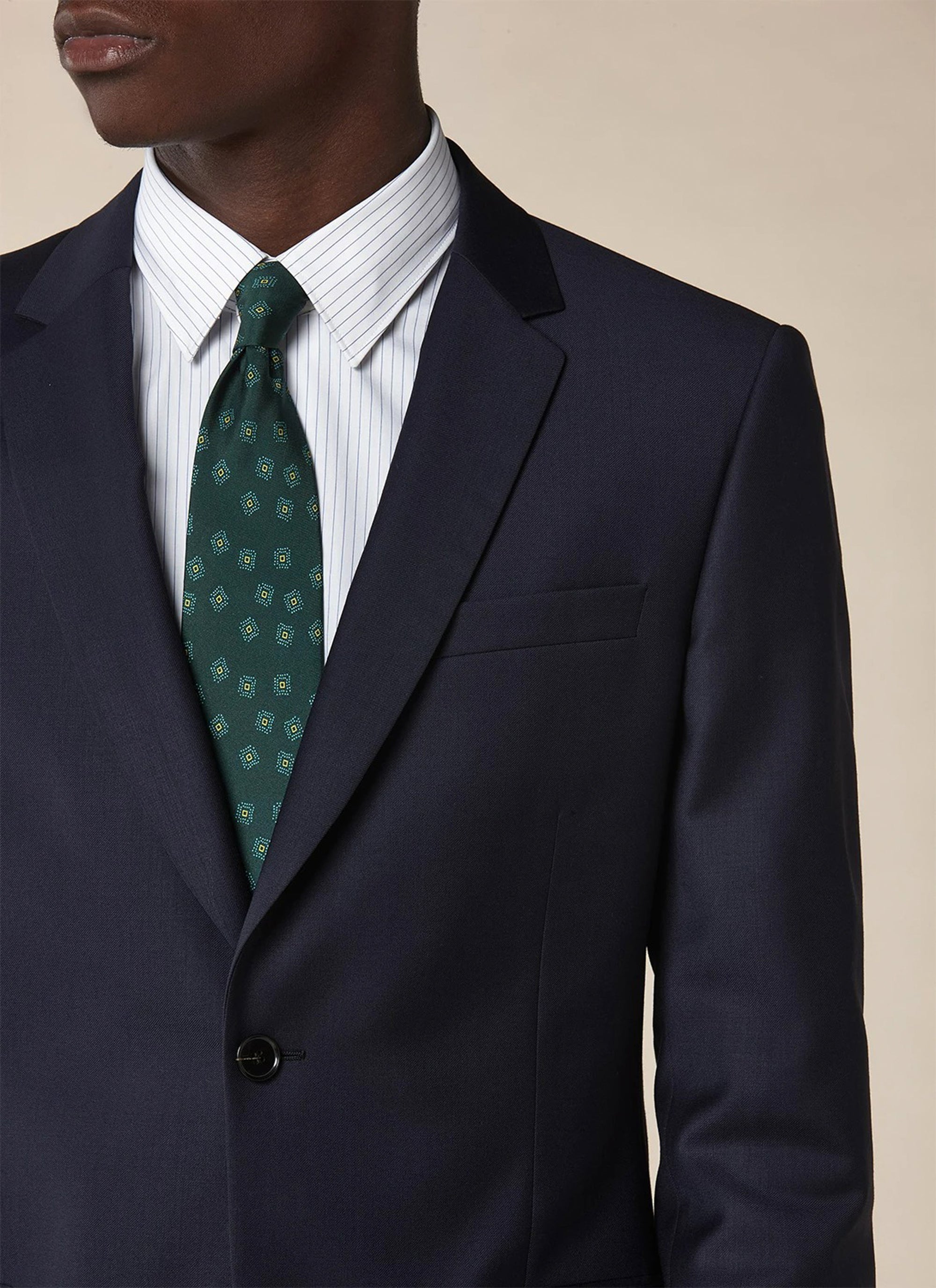 Costume ajusté et boutonné en laine - Bleu Marine