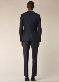 Costume ajusté et boutonné en laine - Bleu Marine