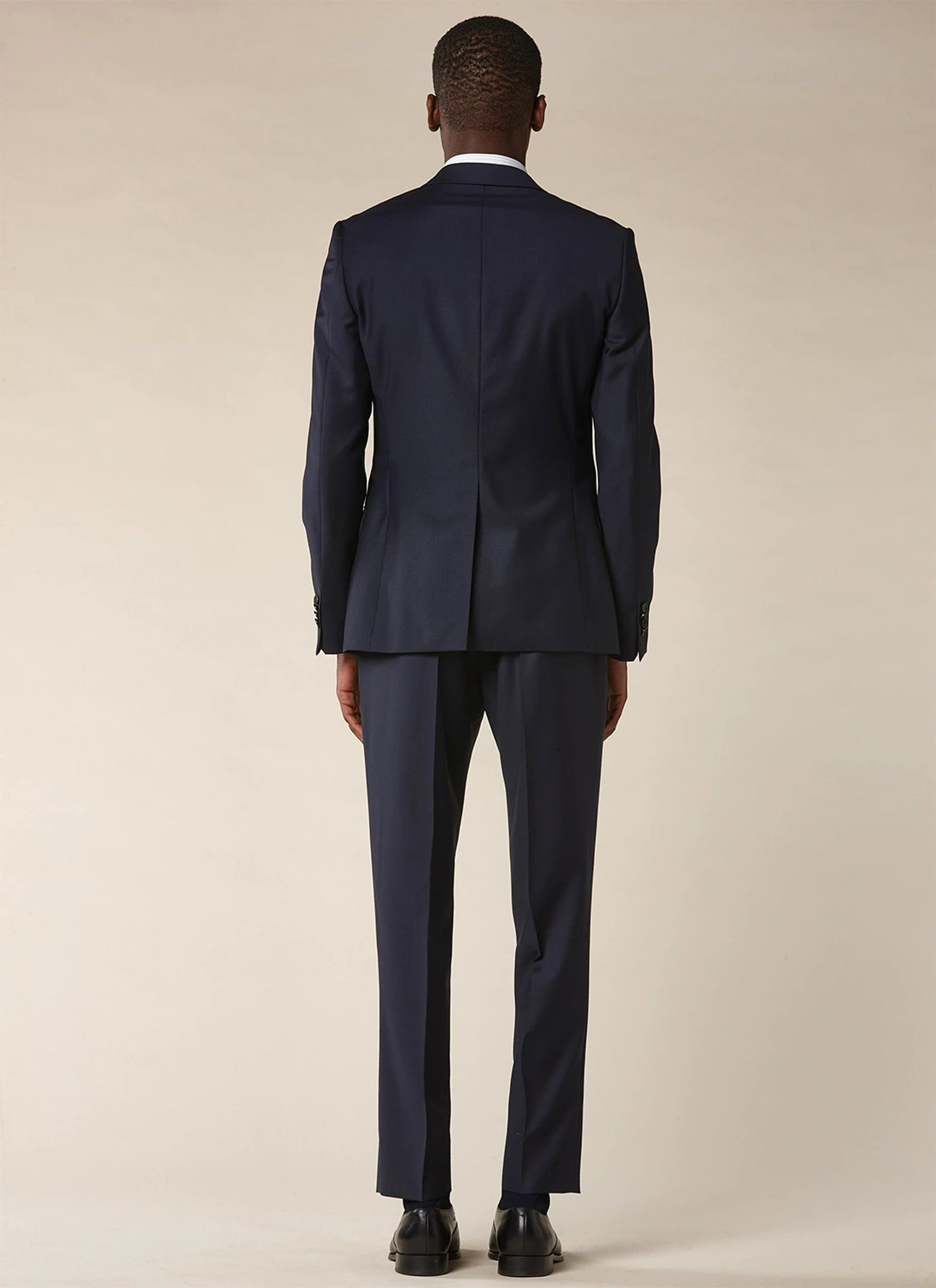 Costume ajusté et boutonné en laine - Bleu Marine