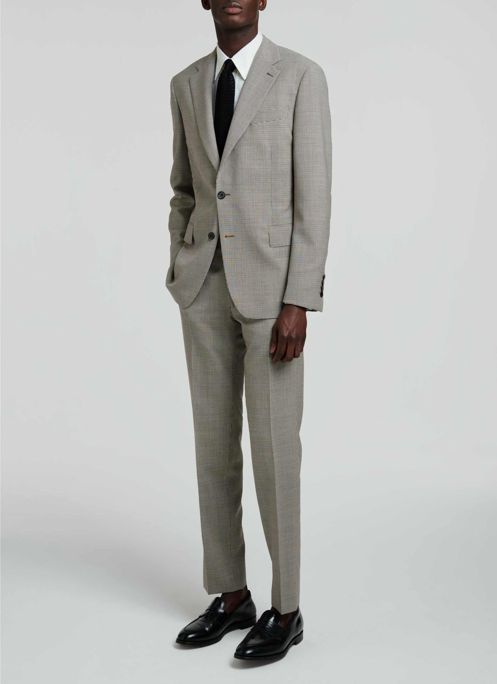 Costume en natté de laine à motif pied de poule - Chataigne