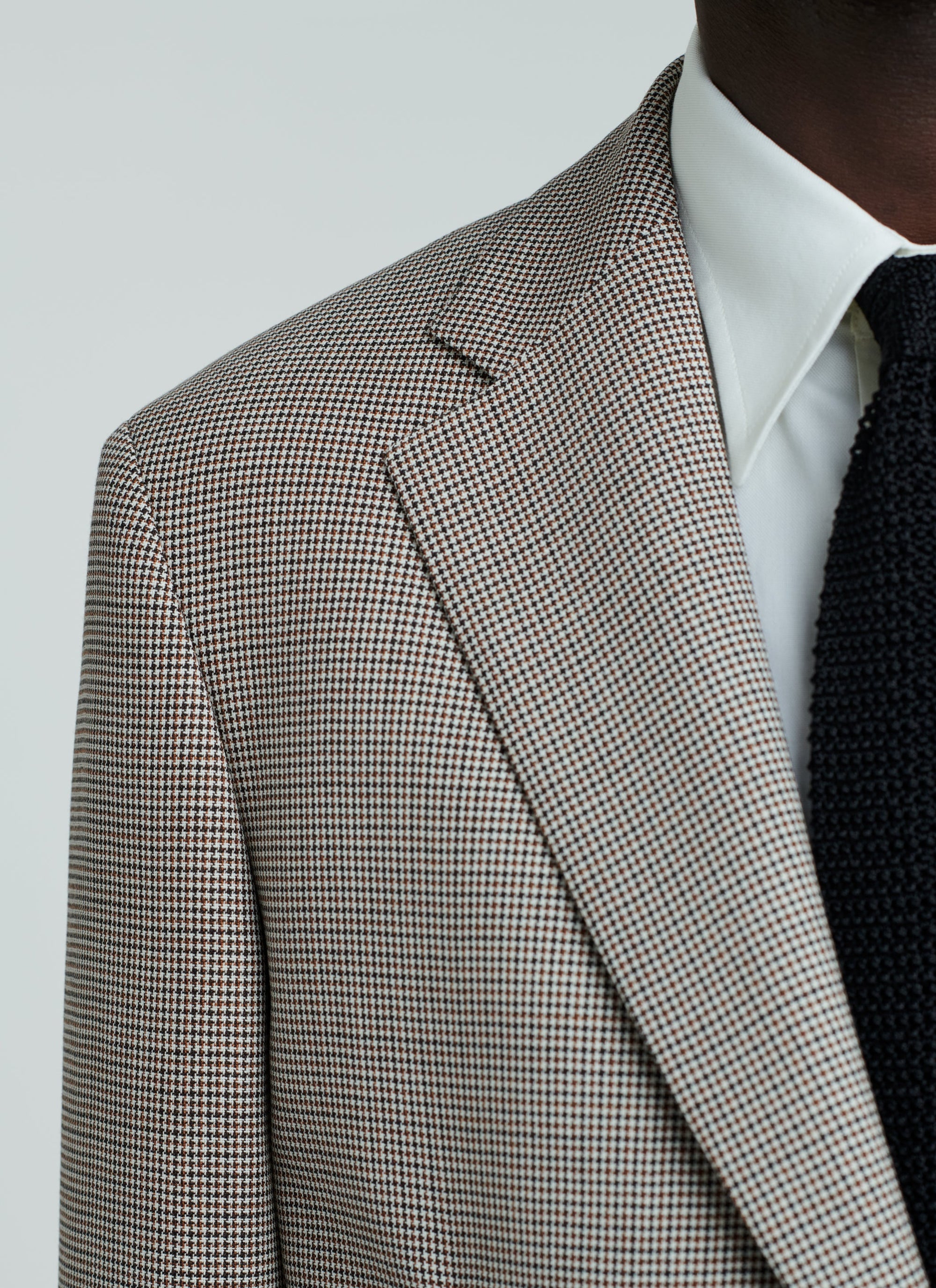 Costume en natté de laine à motif pied de poule - Chataigne