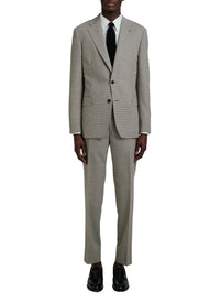 Costume en natté de laine à motif pied de poule - Chataigne