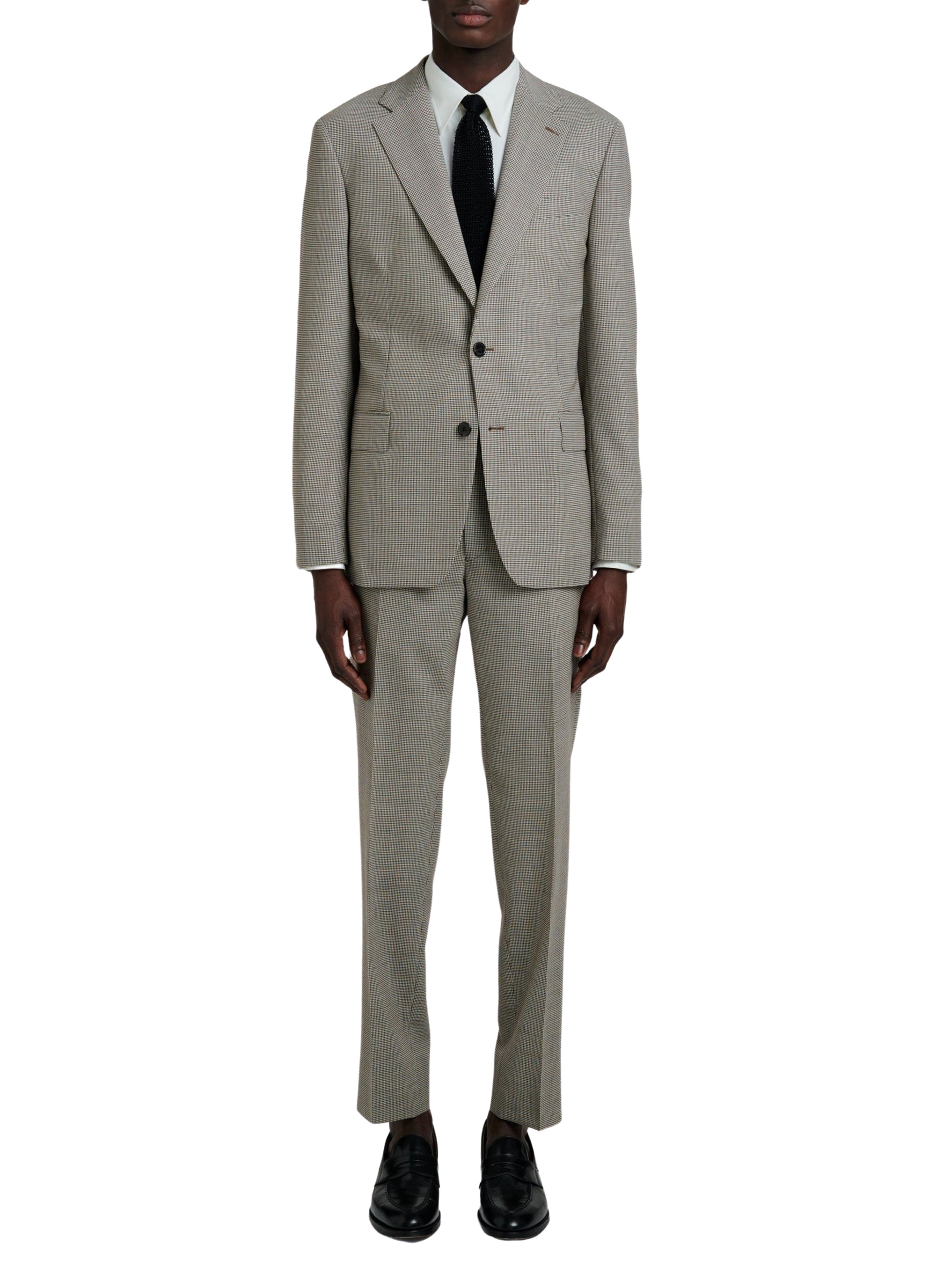 Costume en natté de laine à motif pied de poule - Chataigne