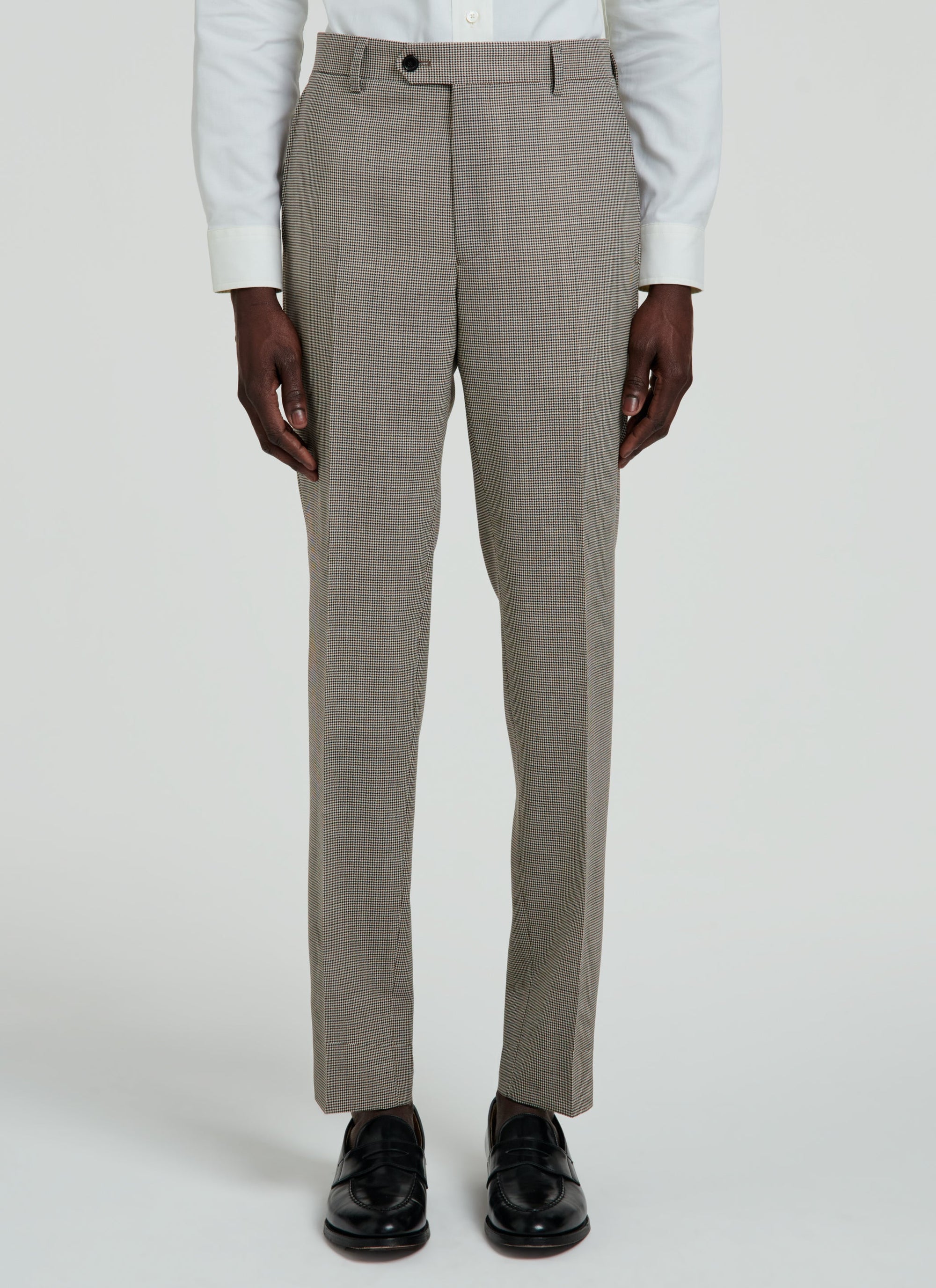 Costume en natté de laine à motif pied de poule - Chataigne