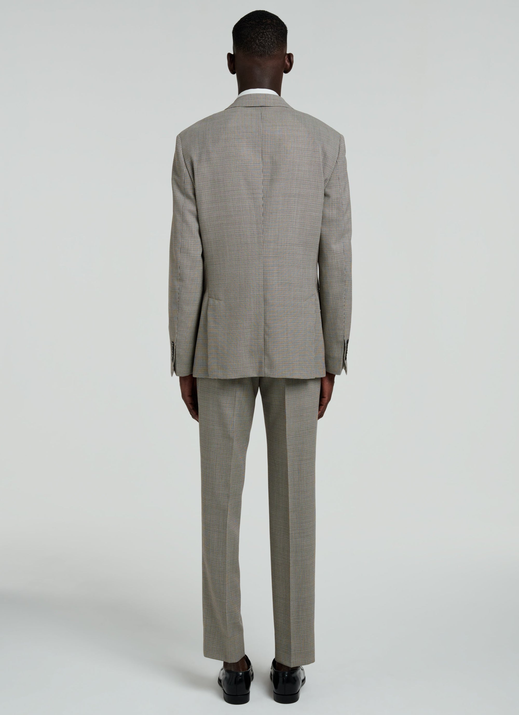 Costume en natté de laine à motif pied de poule - Chataigne