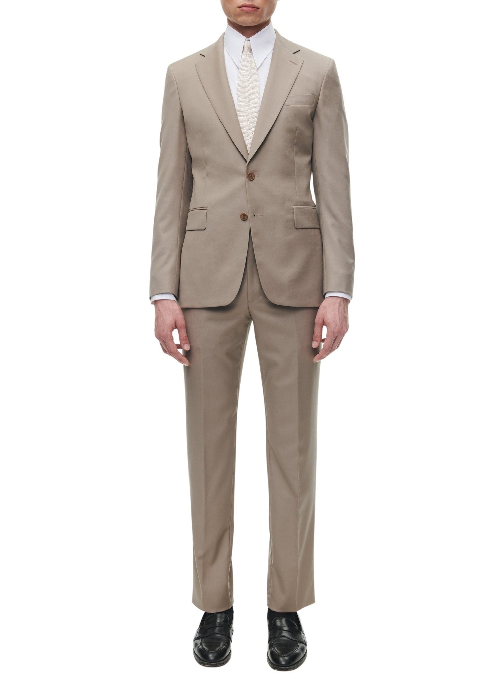 Costume ajusté et boutonné en laine - Beige