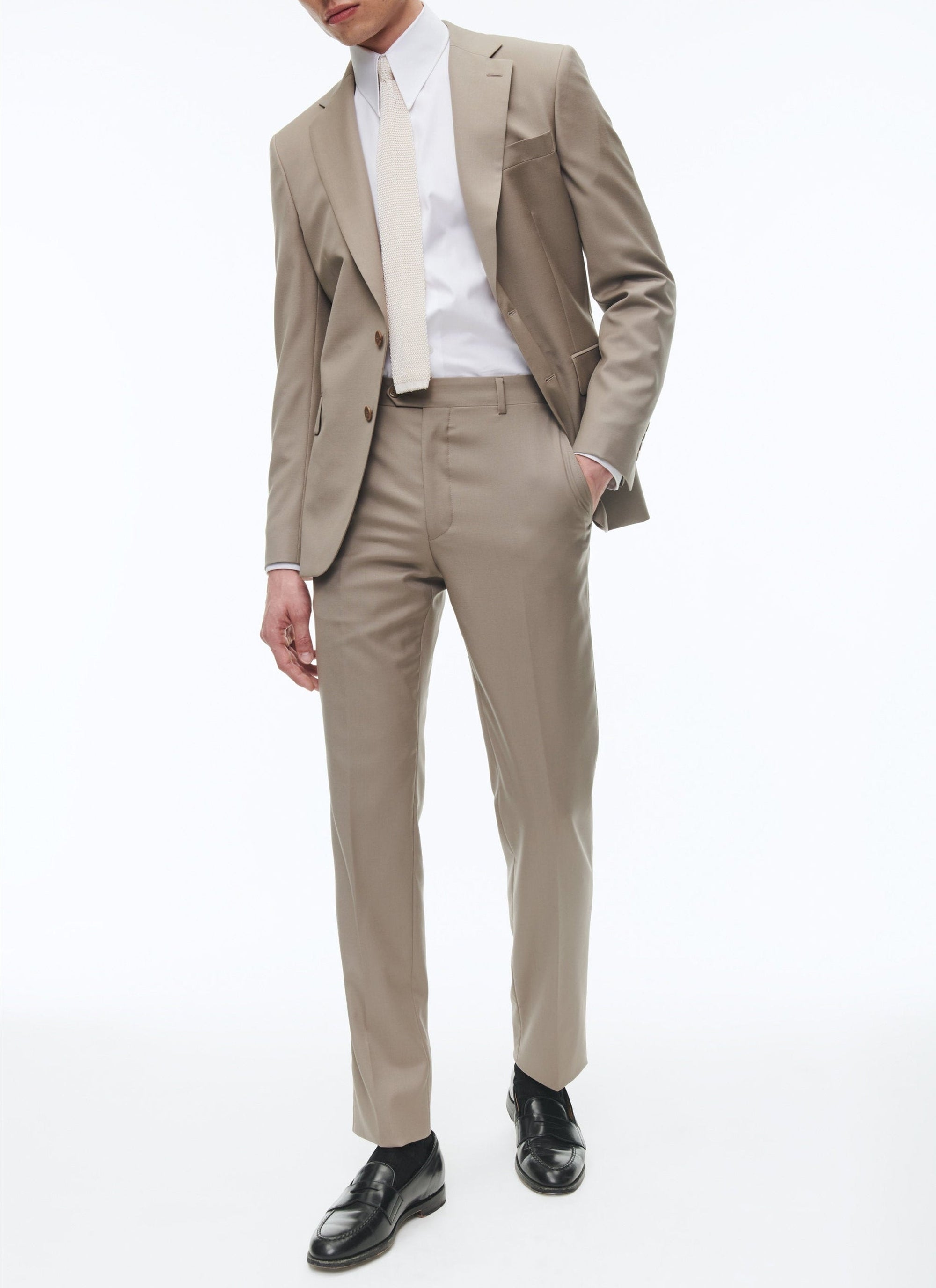 Costume ajusté et boutonné en laine - Beige
