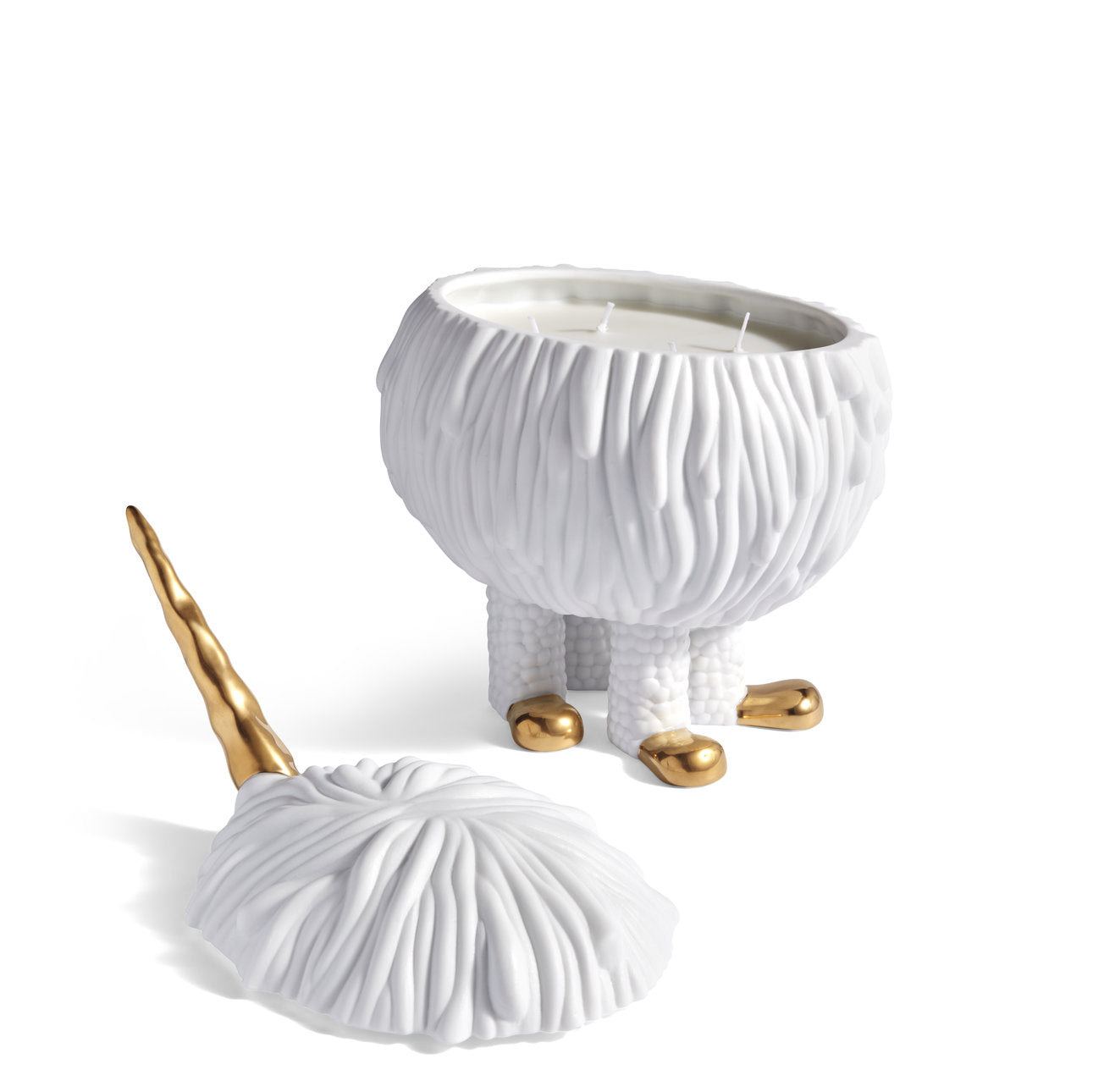 Bougie Licorne 4 mèches Mojave Haas Brothers en porcelaine - Blanc & Or