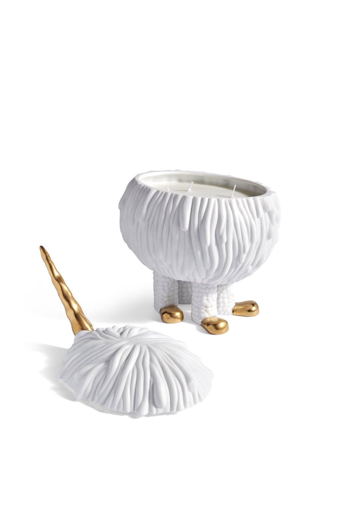 Bougie Licorne 4 mèches Haas Monster en porcelaine - Blanc & Or