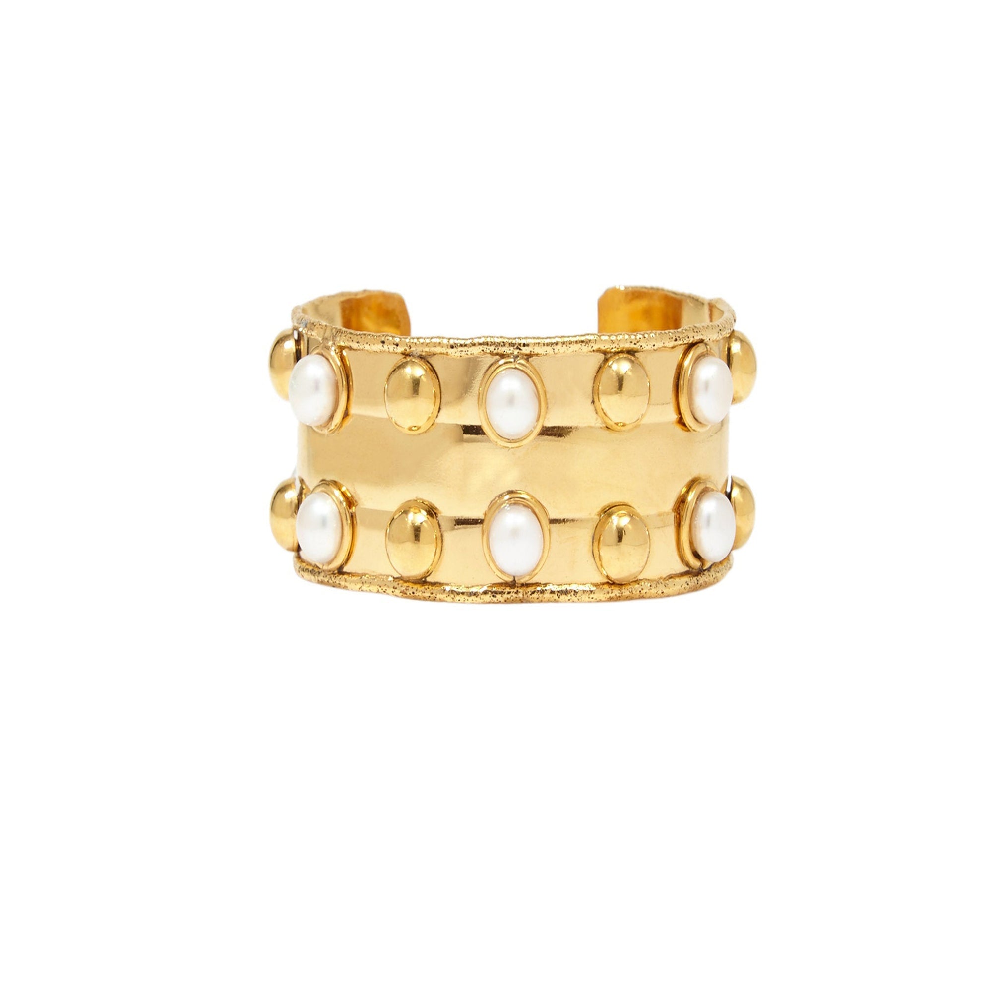 Cuff Stone Massai II gilded in fine gold and pearls - White