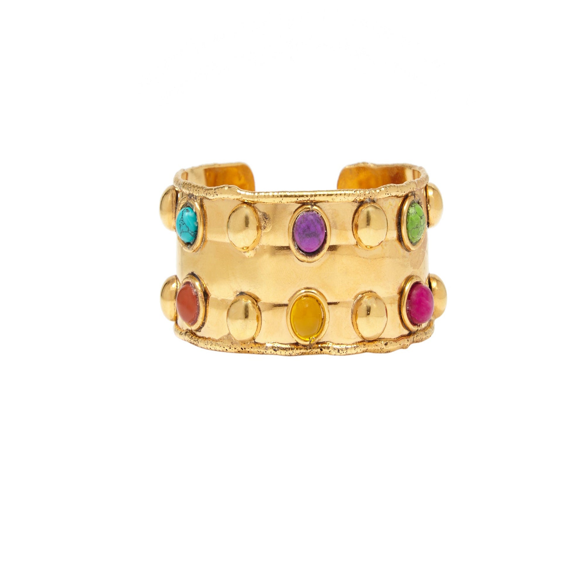 Manchette Stone Massai II dorée à l'or fin et multipierres - Multicolore