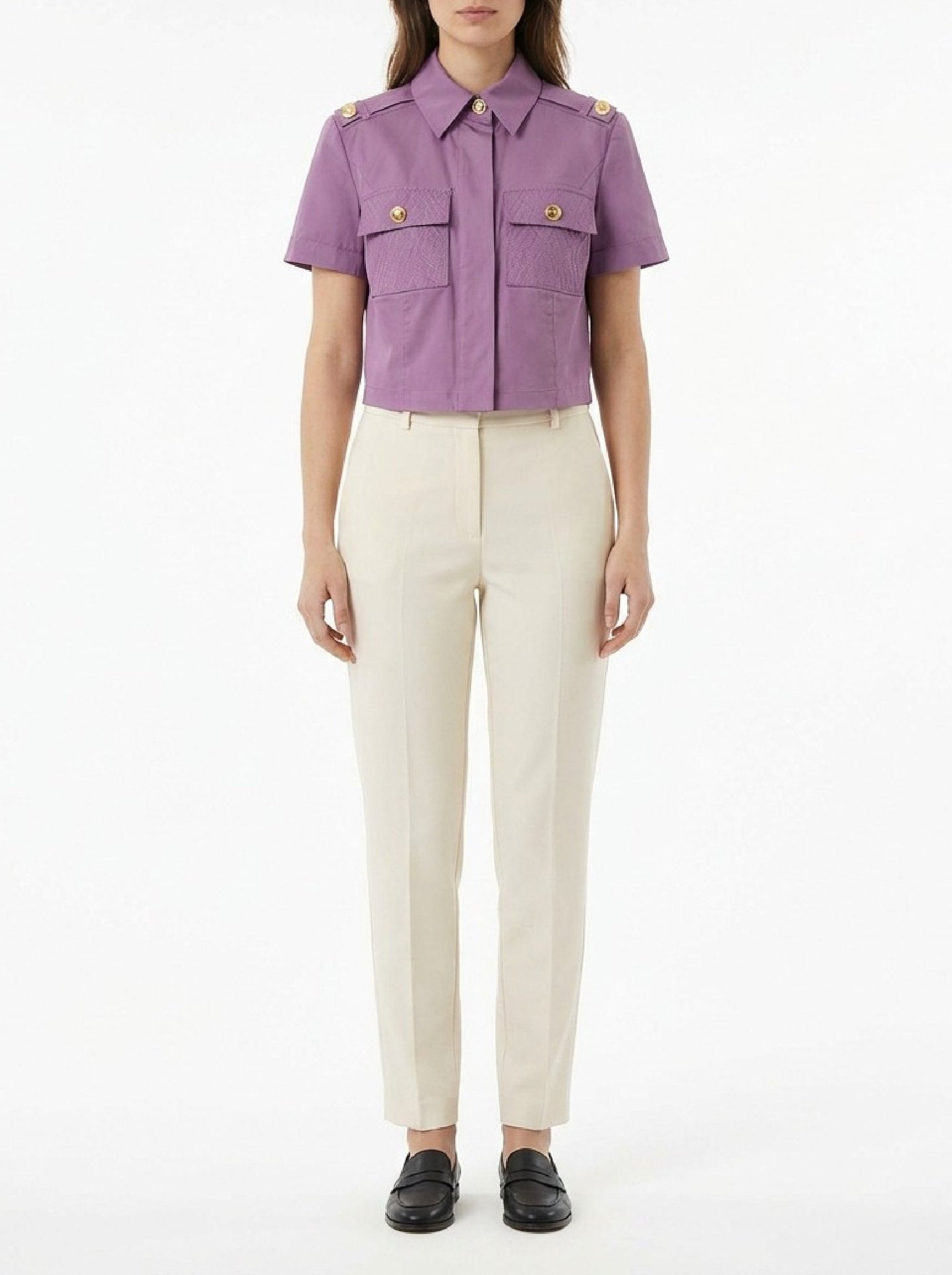 Short-sleeved button-down blouse - Candy Violet