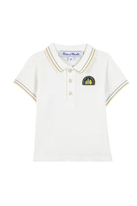 Polo à écusson et liserés en coton - Écru