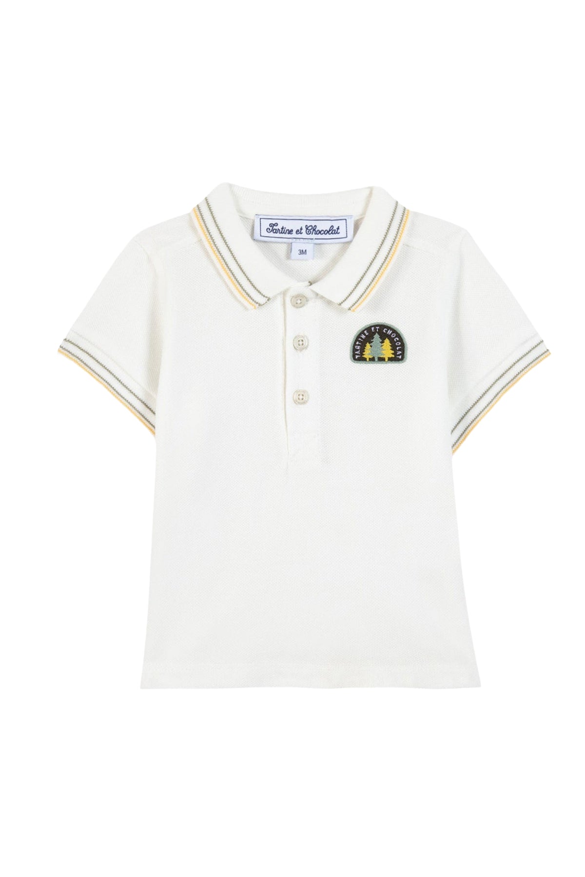 Polo à écusson et liserés en coton - Écru