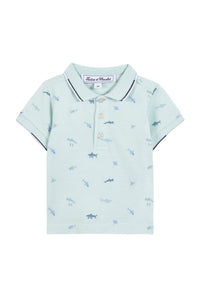Polo à petits motifs marins en coton - Vert d'eau