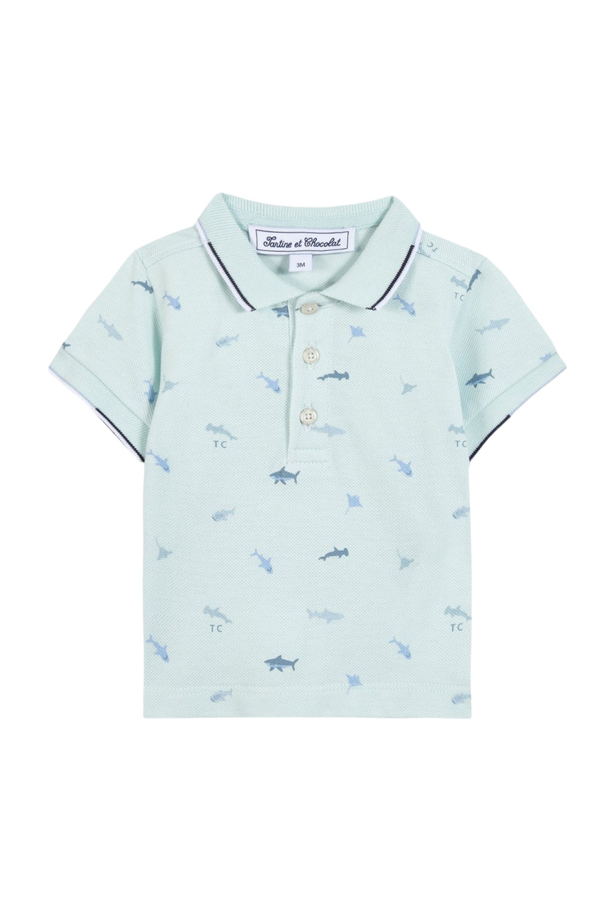 Polo à petits motifs marins en coton - Vert d'eau