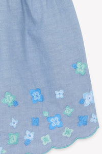 Top à bretelles nouées et fleurs en coton - Bleu