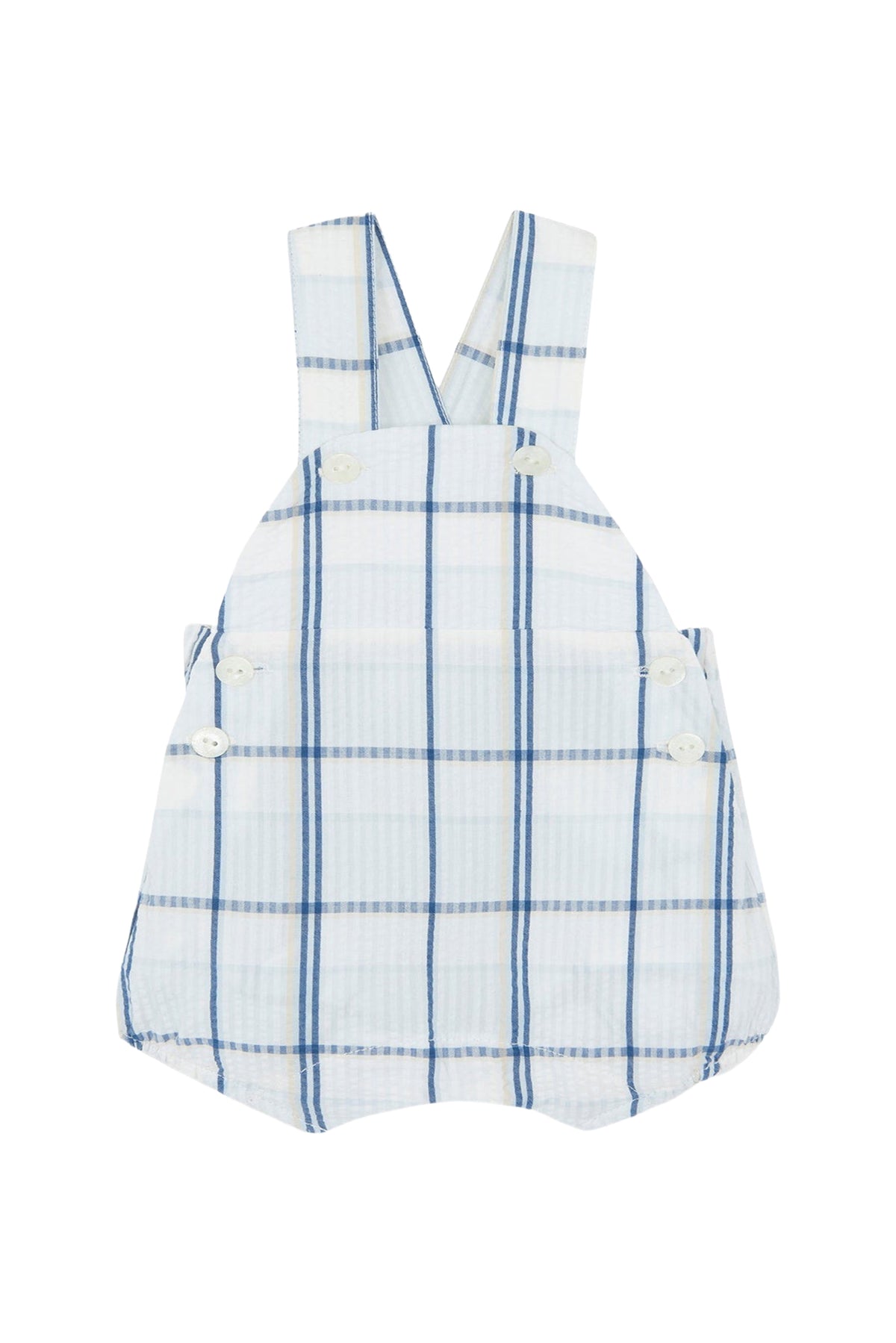 Barboteuse à carreaux et bretelles en coton - Bleu clair