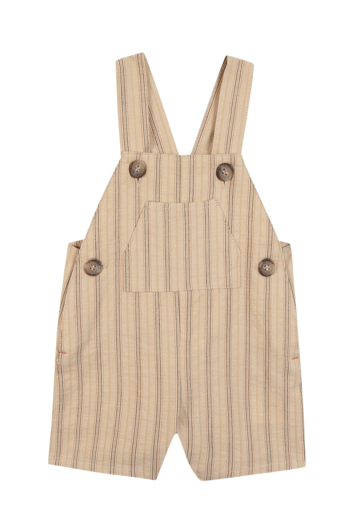 Salopette courte à rayures en coton - Beige