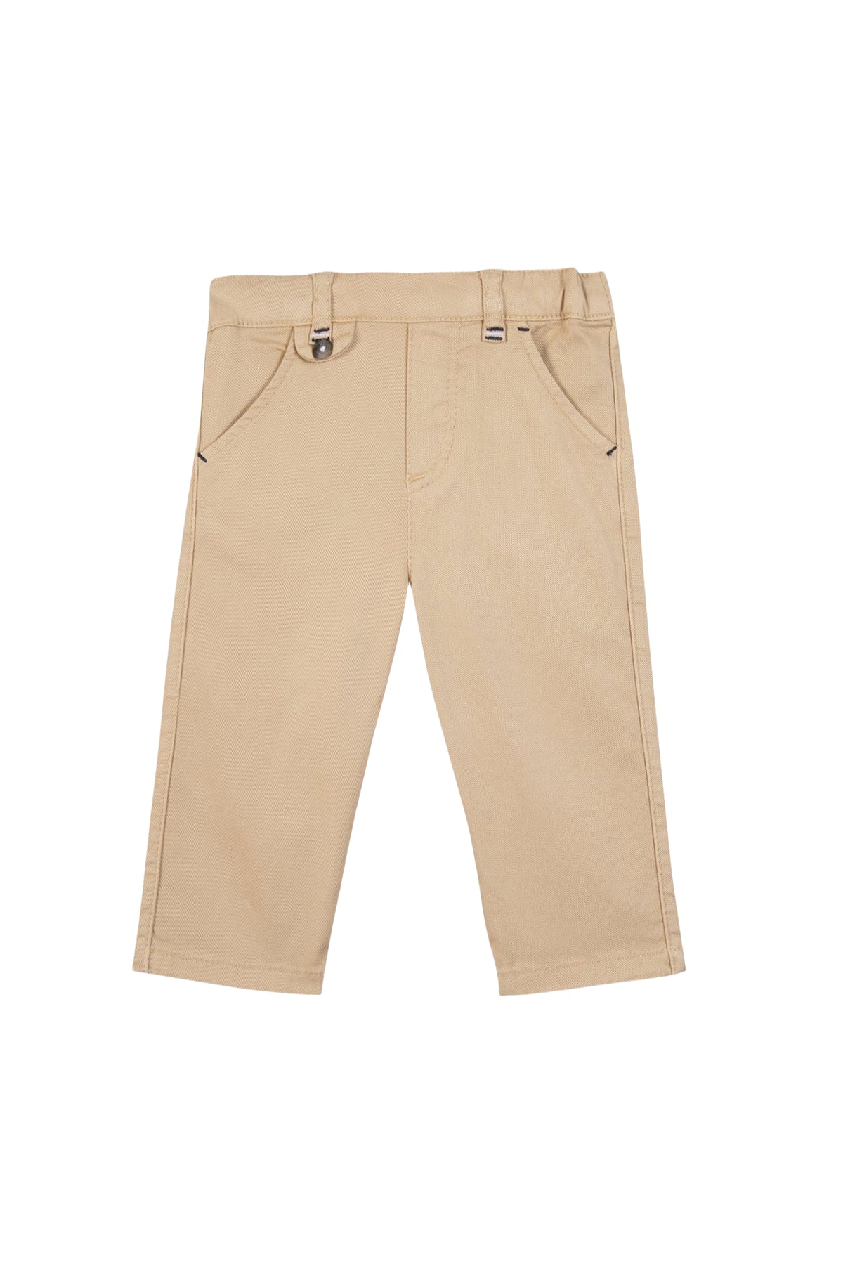 Pantalon droit à détails contrastés en coton - Beige