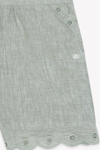 Short à bords festonnés en lin - Vert sauge