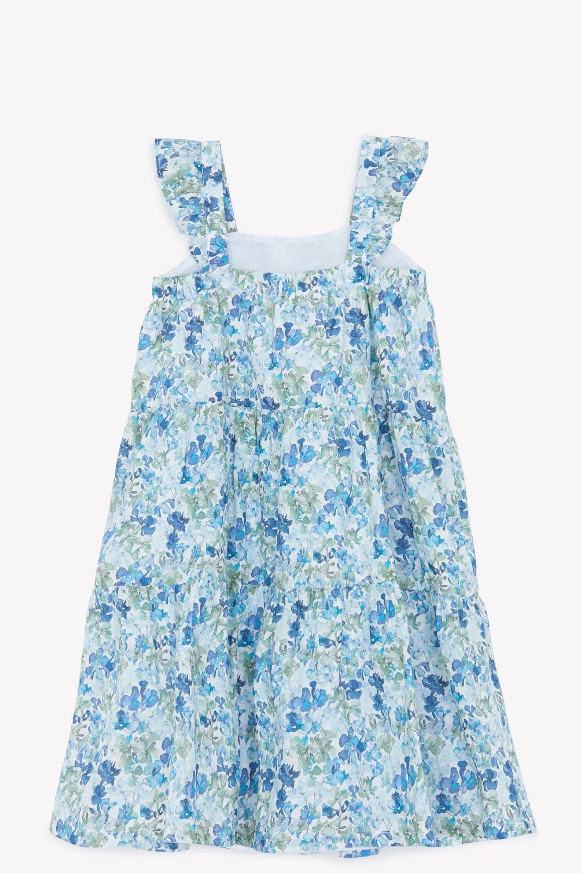 Robe fleurie à bretelles volantées en coton - Bleu