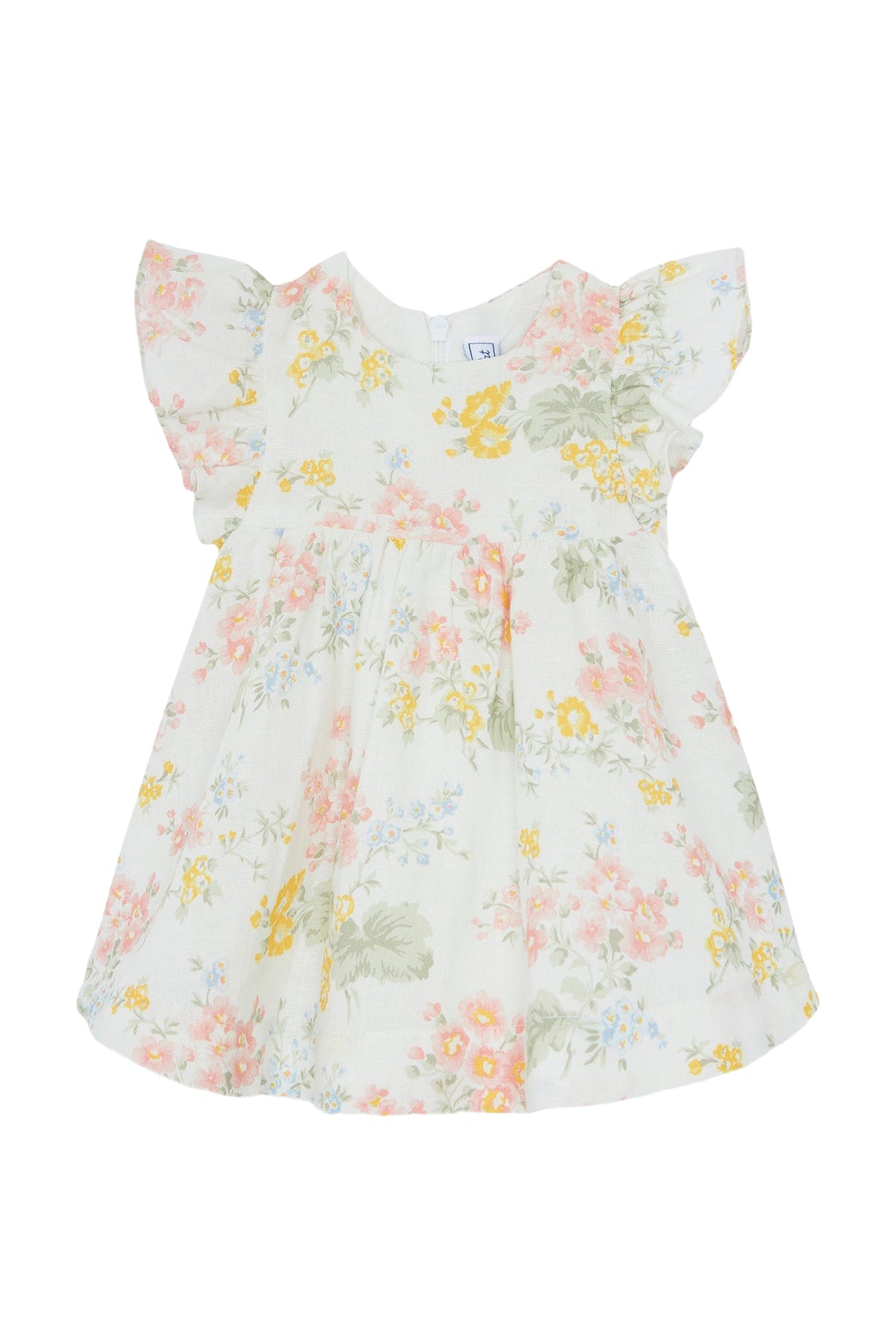 Robe fleurie à manches volantées en lin - Écru